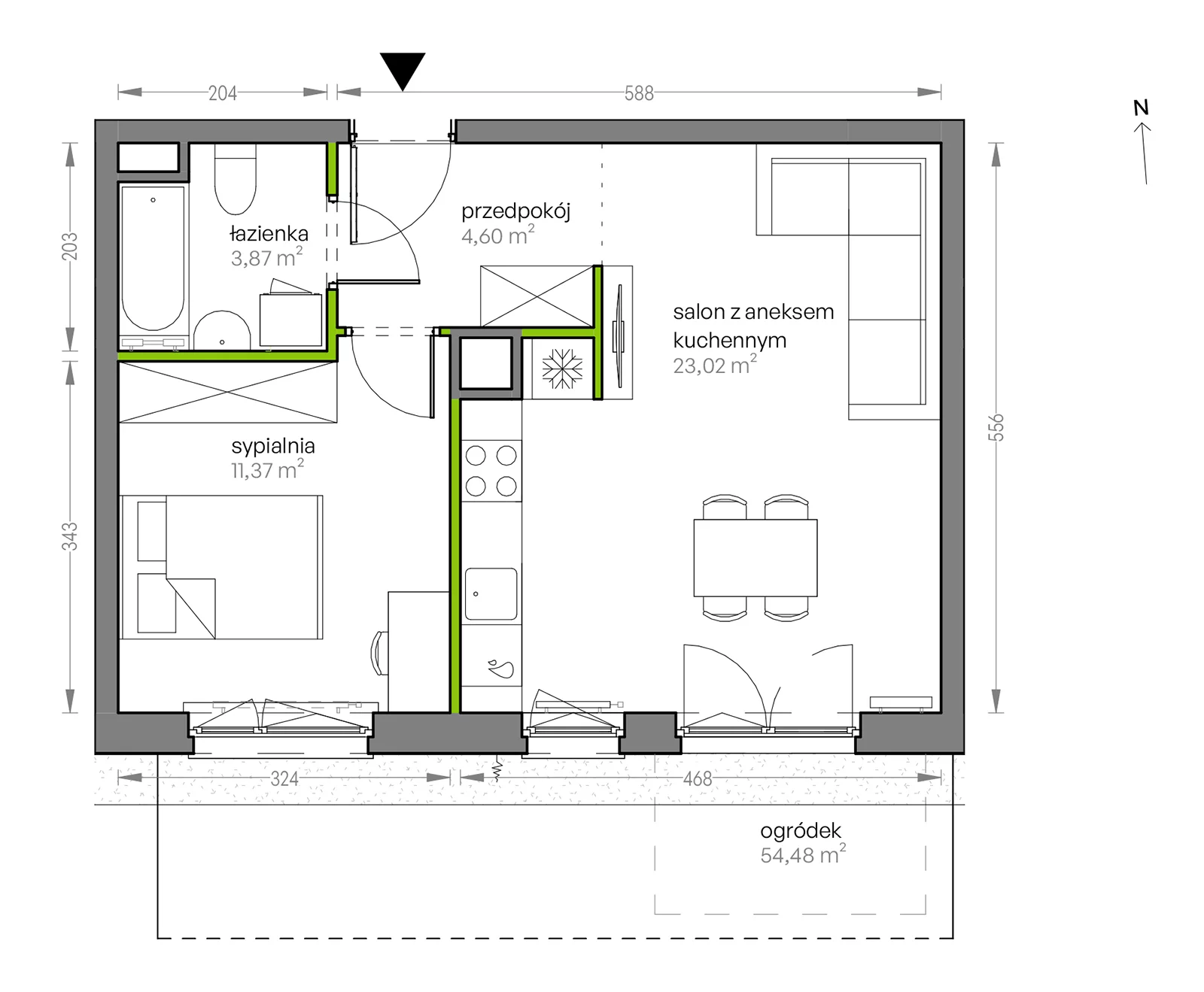 2 pokoje, mieszkanie 42,86 m², parter, oferta nr G/050, City Vibe etap V, Kraków, Podgórze, Płaszów, ul. Myśliwska 68