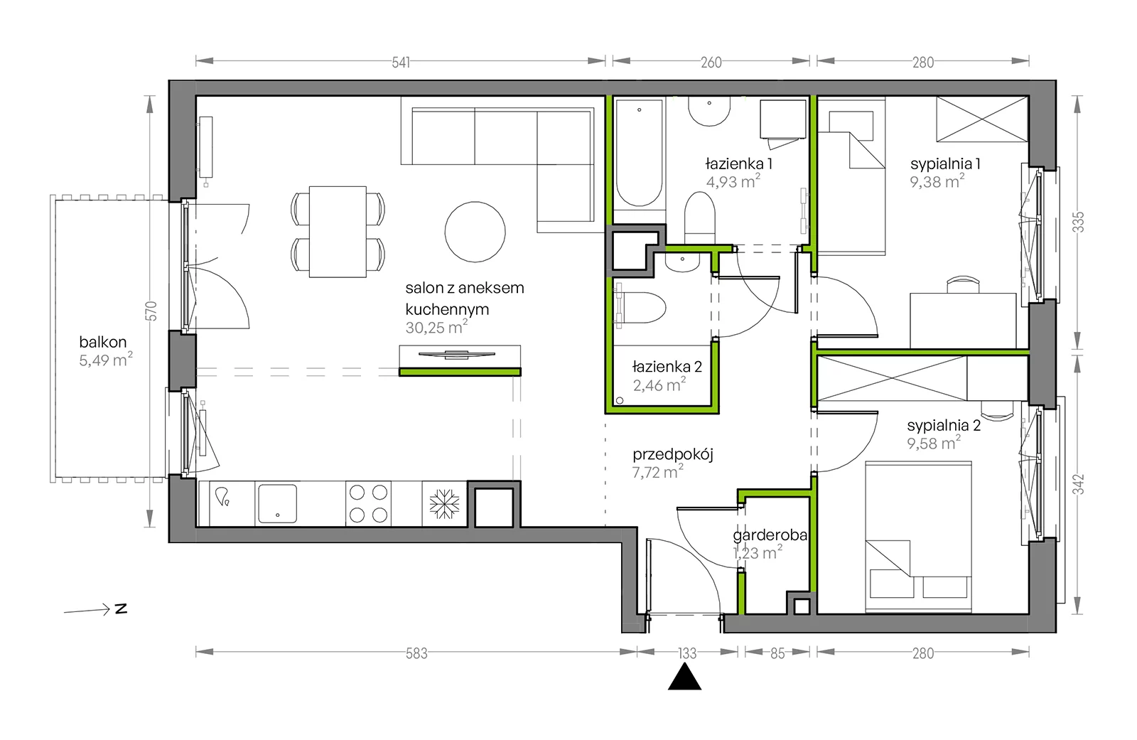 Mieszkanie 65,55 m², piętro 1, oferta nr G/054, City Vibe etap V, Kraków, Podgórze, Płaszów, ul. Myśliwska 68