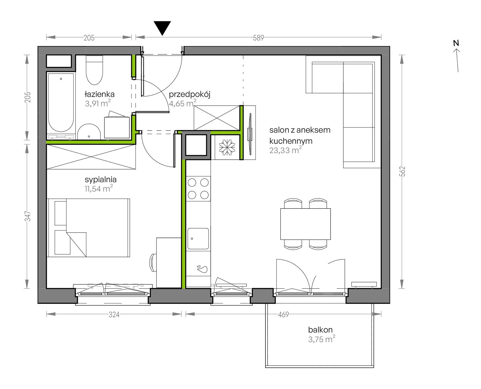 Mieszkanie 43,43 m², piętro 2, oferta nr G/056, City Vibe etap V, Kraków, Podgórze, Płaszów, ul. Myśliwska 68