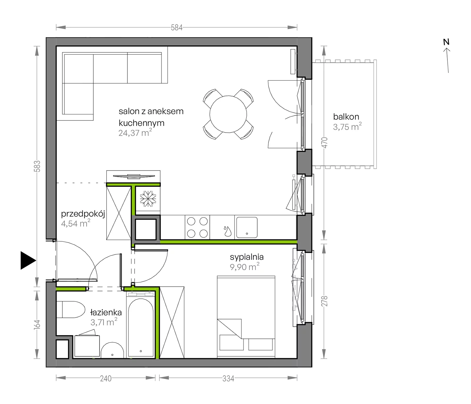 2 pokoje, mieszkanie 42,52 m², piętro 1, oferta nr G/081, City Vibe etap V, Kraków, Podgórze, Płaszów, ul. Myśliwska 68