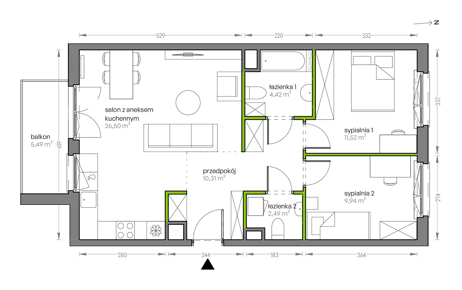 Mieszkanie 65,18 m², piętro 2, oferta nr G/086, City Vibe etap V, Kraków, Podgórze, Płaszów, ul. Myśliwska 68