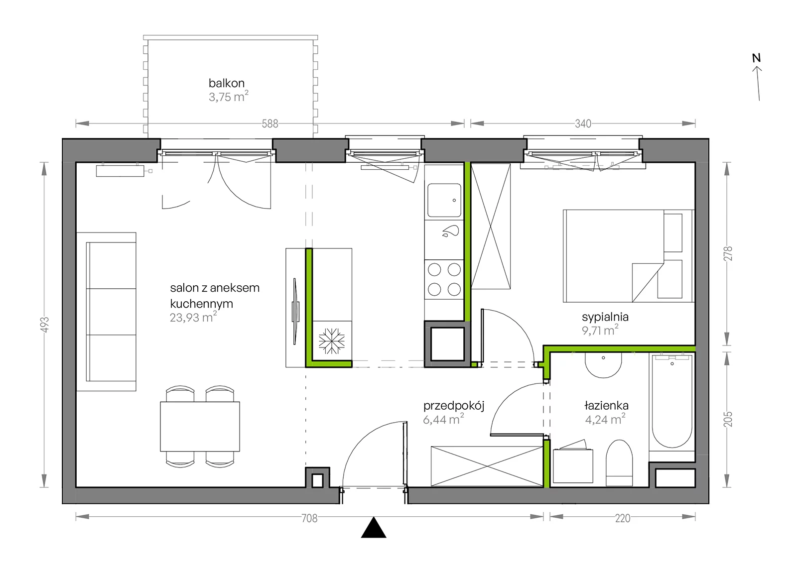 Mieszkanie 44,32 m², piętro 2, oferta nr G/095, City Vibe etap V, Kraków, Podgórze, Płaszów, ul. Myśliwska 68