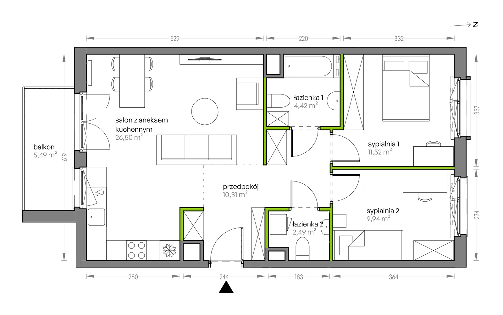 Mieszkanie 65,18 m², piętro 3, oferta nr G/096, City Vibe etap V, Kraków, Podgórze, Płaszów, ul. Myśliwska 68