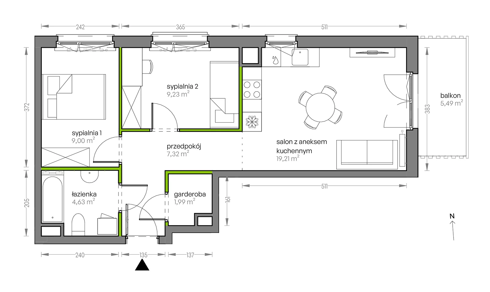 Mieszkanie 51,38 m², piętro 3, oferta nr G/097, City Vibe etap V, Kraków, Podgórze, Płaszów, ul. Myśliwska 68