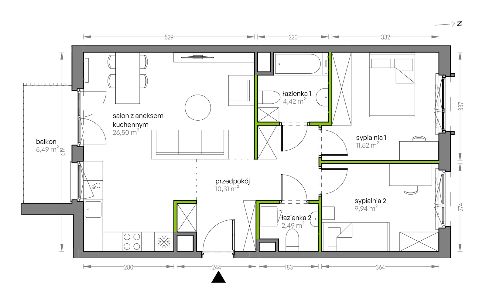 3 pokoje, mieszkanie 65,18 m², piętro 4, oferta nr G/106, City Vibe etap V, Kraków, Podgórze, Płaszów, ul. Myśliwska 68