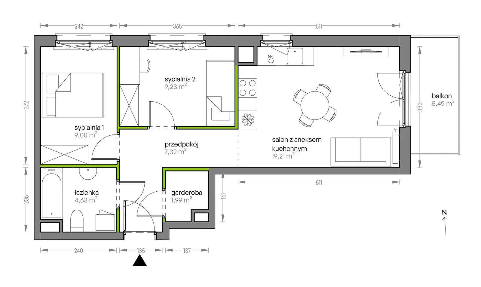 Mieszkanie 51,38 m², piętro 4, oferta nr G/107, City Vibe etap V, Kraków, Podgórze, Płaszów, ul. Myśliwska 68