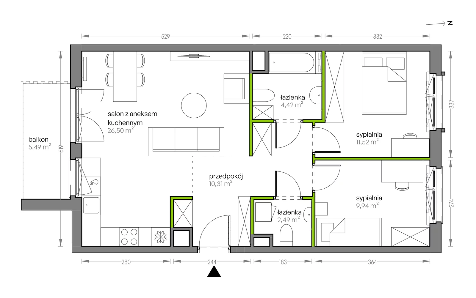 Mieszkanie 65,18 m², piętro 5, oferta nr G/116, City Vibe etap V, Kraków, Podgórze, Płaszów, ul. Myśliwska 68