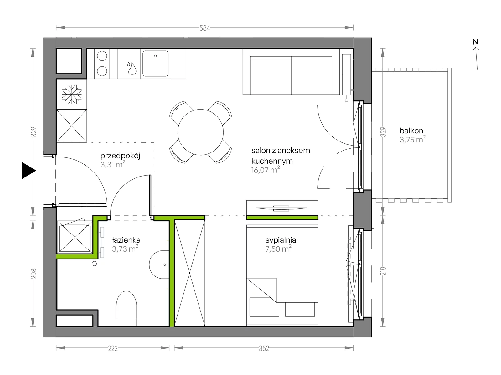 Mieszkanie 30,61 m², piętro 5, oferta nr G/120, City Vibe etap V, Kraków, Podgórze, Płaszów, ul. Myśliwska 68