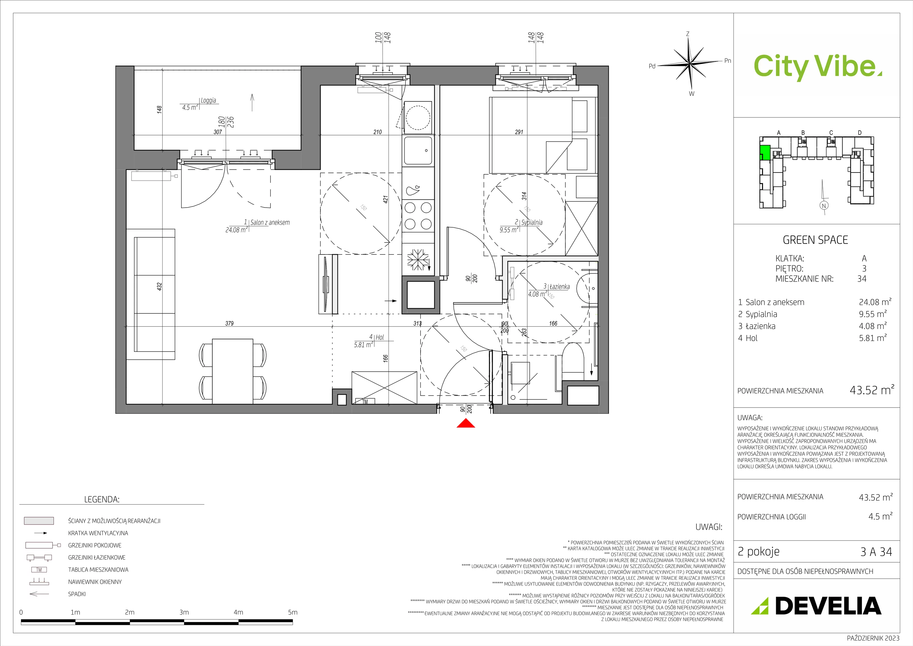 Mieszkanie 43,52 m², piętro 3, oferta nr C/034/M, City Vibe, Kraków, Podgórze, Płaszów, ul. Myśliwska