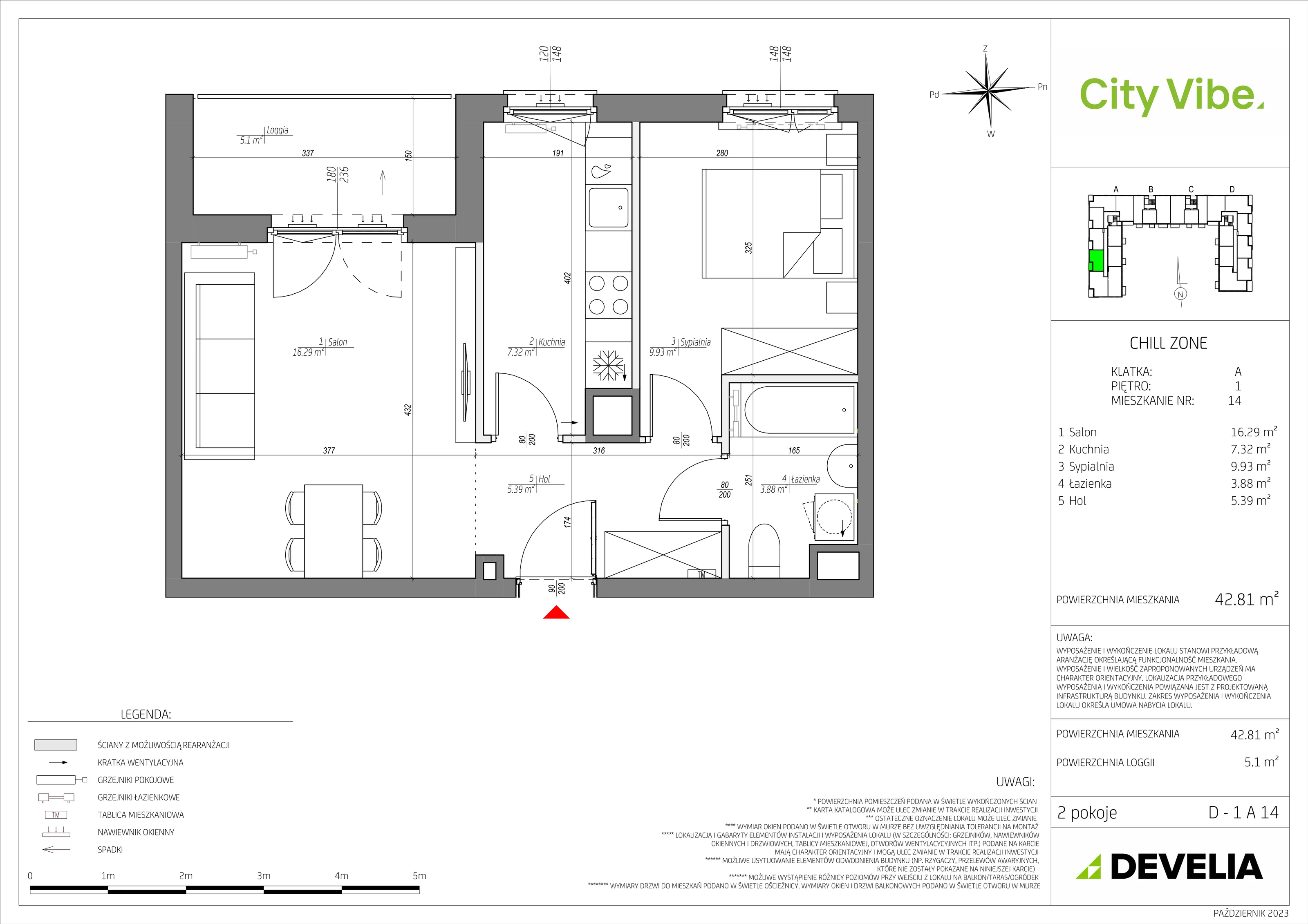 Mieszkanie 42,81 m², piętro 1, oferta nr D/014/M, City Vibe, Kraków, Podgórze, Płaszów, ul. Myśliwska