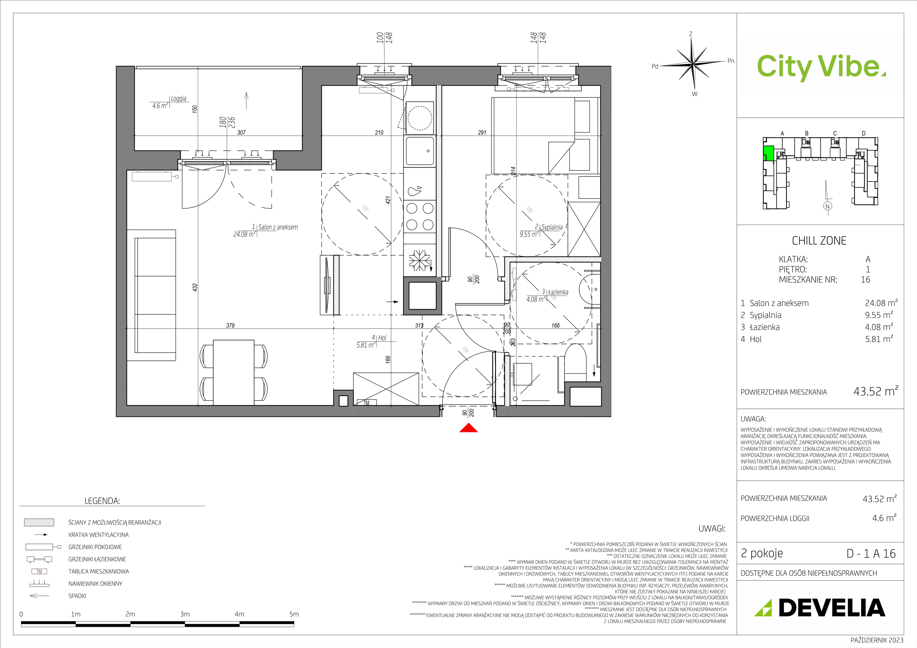 Mieszkanie 43,52 m², piętro 1, oferta nr D/016/M, City Vibe, Kraków, Podgórze, Płaszów, ul. Myśliwska