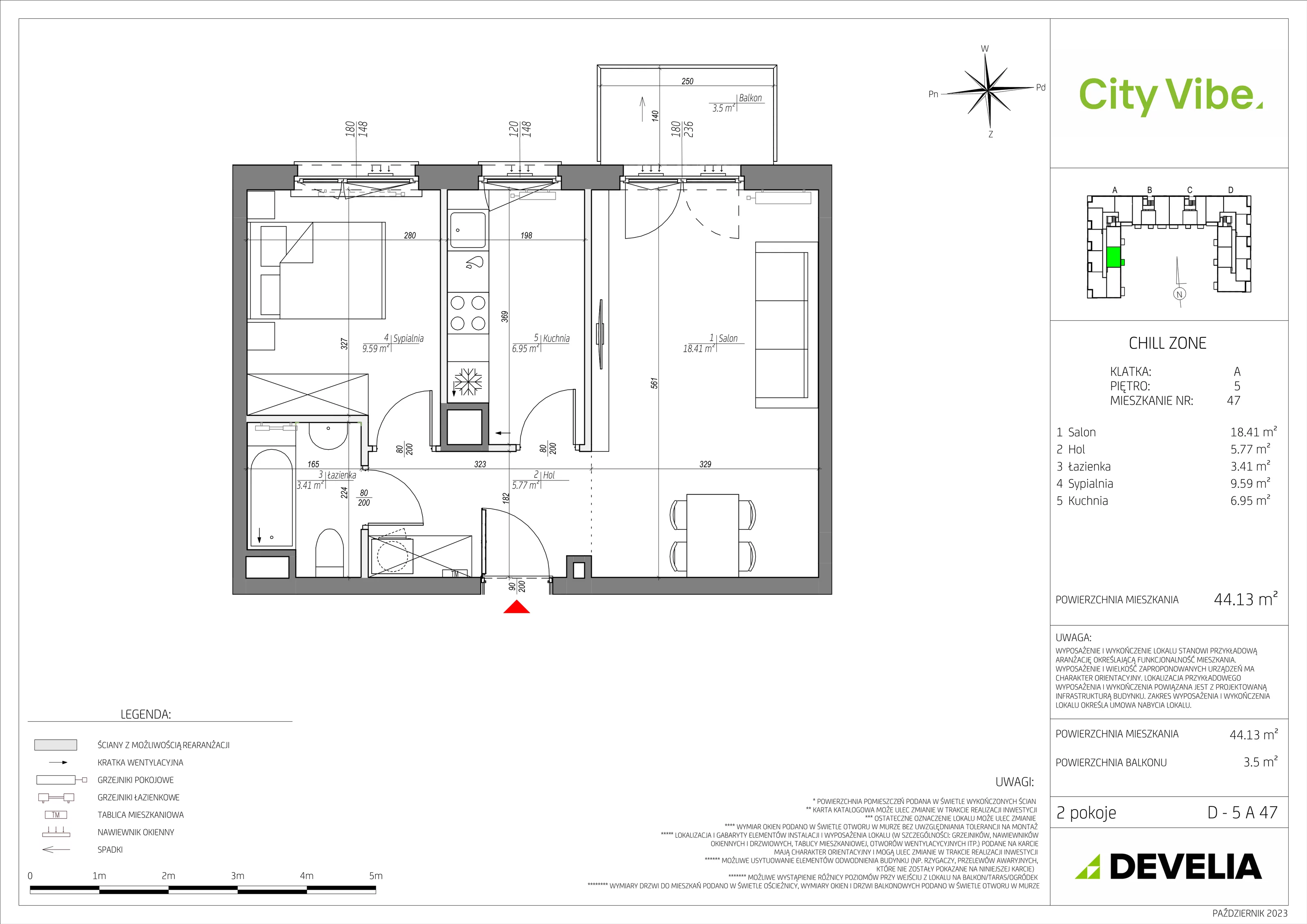 Mieszkanie 44,13 m², piętro 5, oferta nr D/047/M, City Vibe, Kraków, Podgórze, Płaszów, ul. Myśliwska