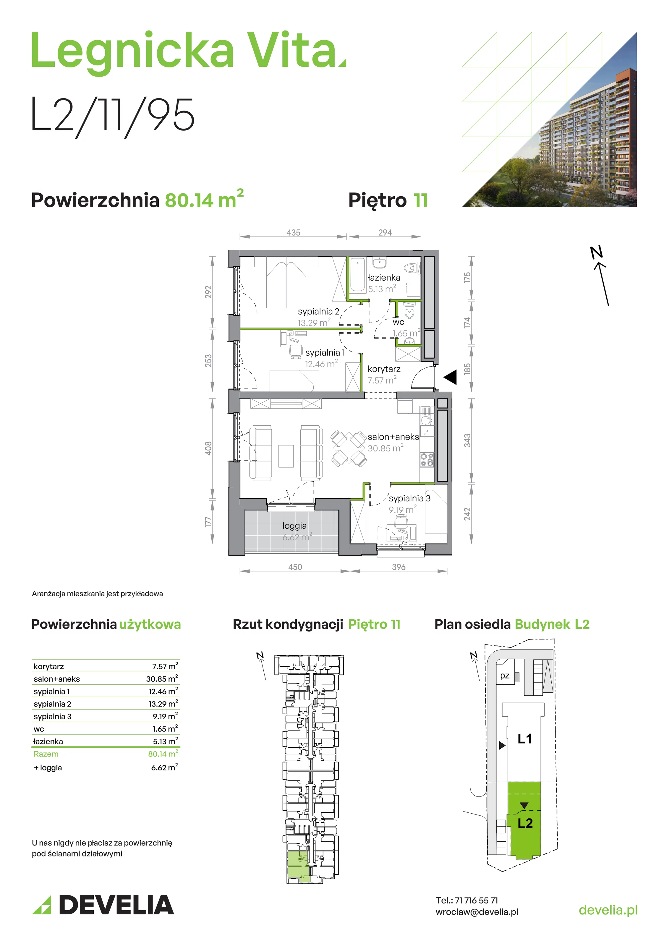 Mieszkanie 80,14 m², piętro 11, oferta nr L2/11/95, Legnicka Vita, Wrocław, Gądów-Popowice Południowe, Popowice, ul. Legnicka 52 A