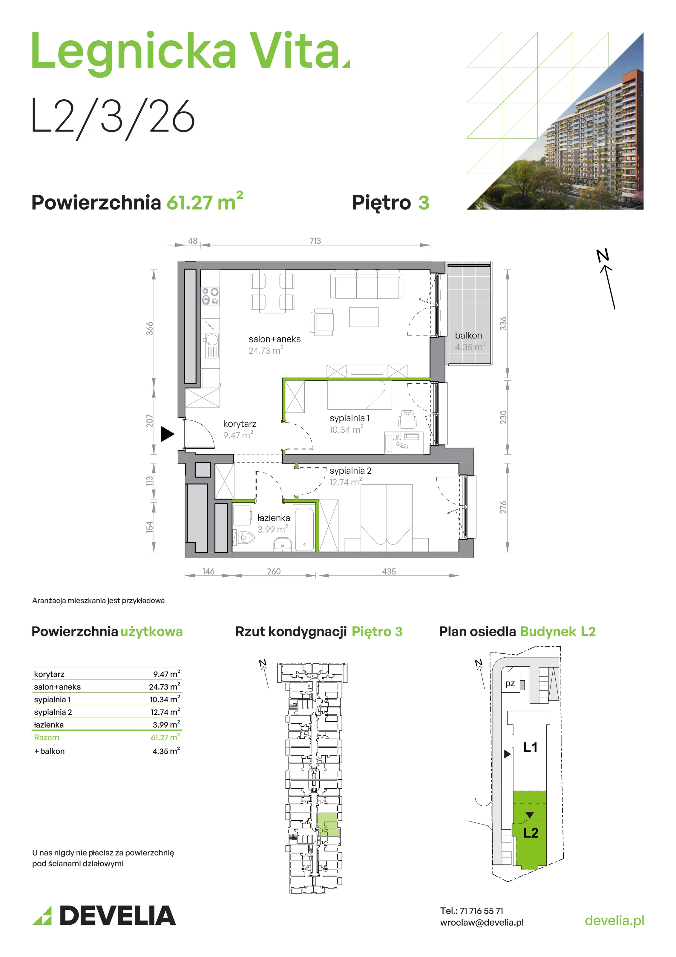 3 pokoje, mieszkanie 61,27 m², piętro 3, oferta nr L2/3/26, Legnicka Vita, Wrocław, Gądów-Popowice Południowe, Popowice, ul. Legnicka 52 A