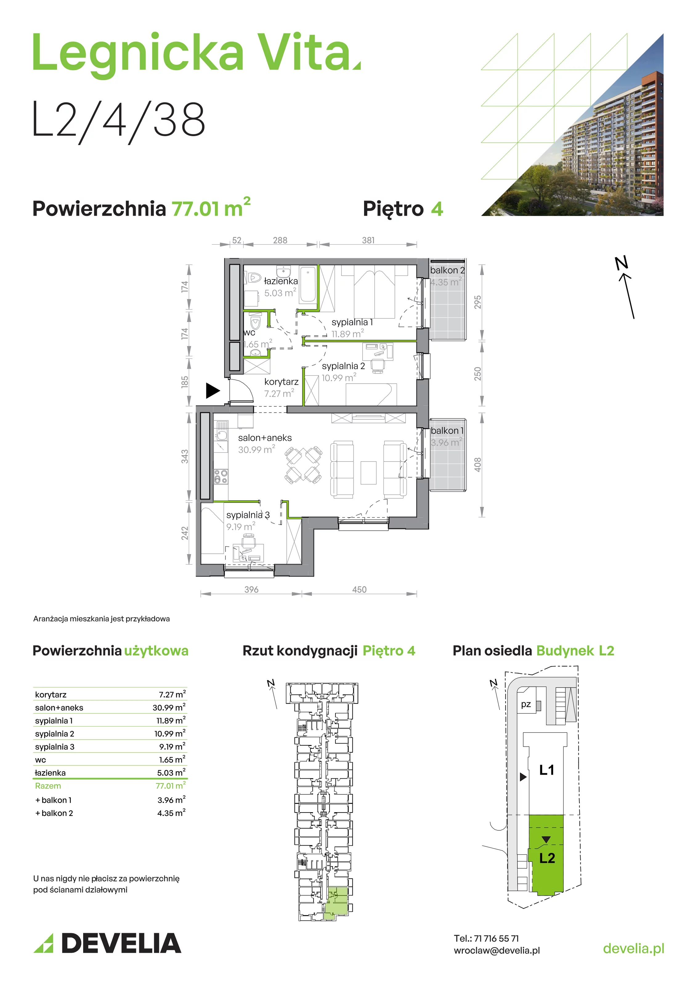 Mieszkanie 77,01 m², piętro 4, oferta nr L2/4/38, Legnicka Vita, Wrocław, Gądów-Popowice Południowe, Popowice, ul. Legnicka 52 A