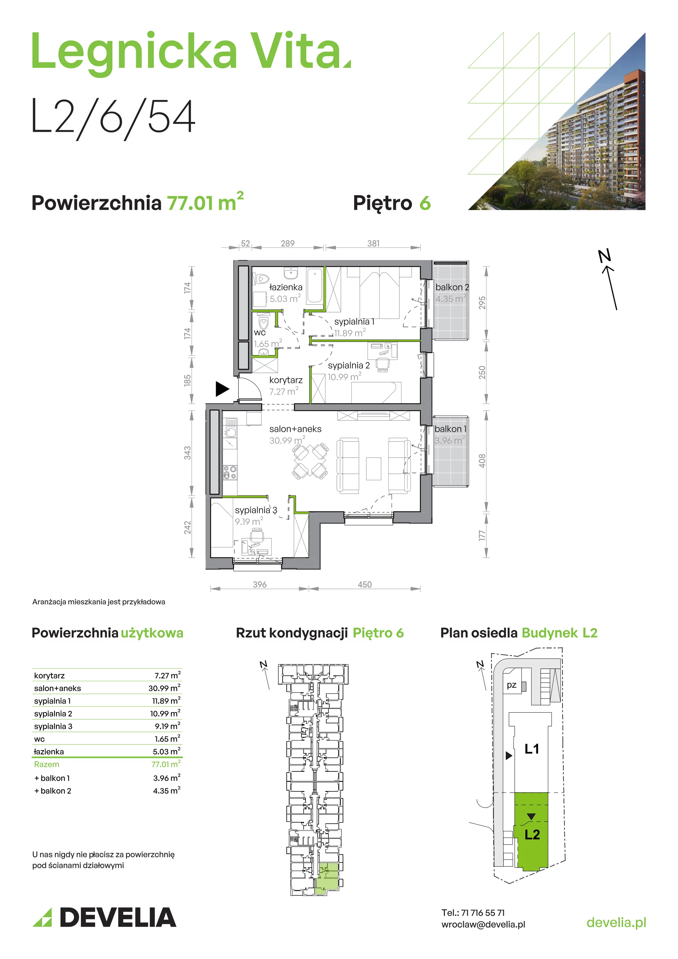 4 pokoje, mieszkanie 77,01 m², piętro 6, oferta nr L2/6/54, Legnicka Vita, Wrocław, Gądów-Popowice Południowe, Popowice, ul. Legnicka 52 A