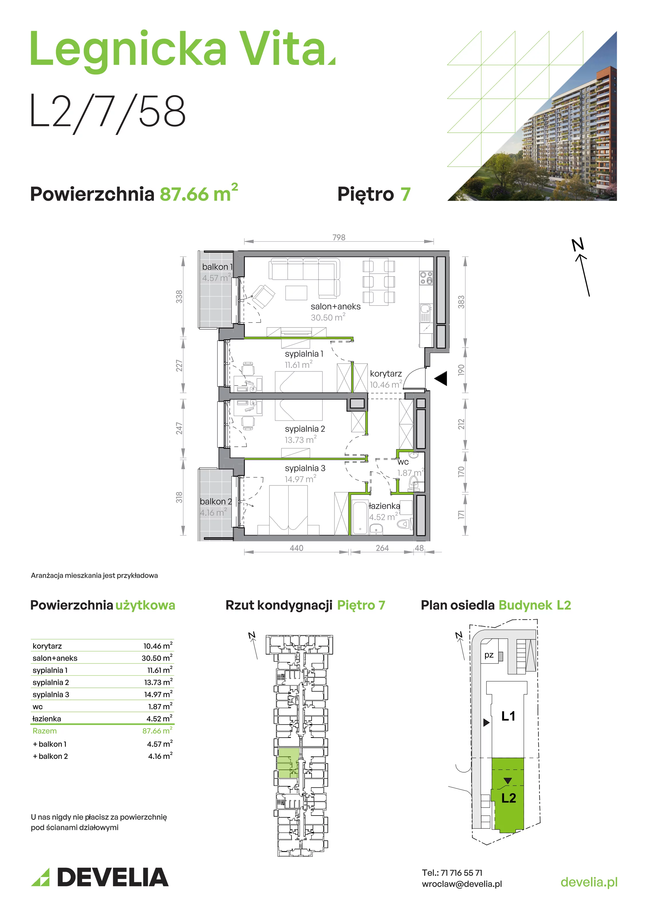 4 pokoje, mieszkanie 87,66 m², piętro 7, oferta nr L2/7/58, Legnicka Vita, Wrocław, Gądów-Popowice Południowe, Popowice, ul. Legnicka 52 A