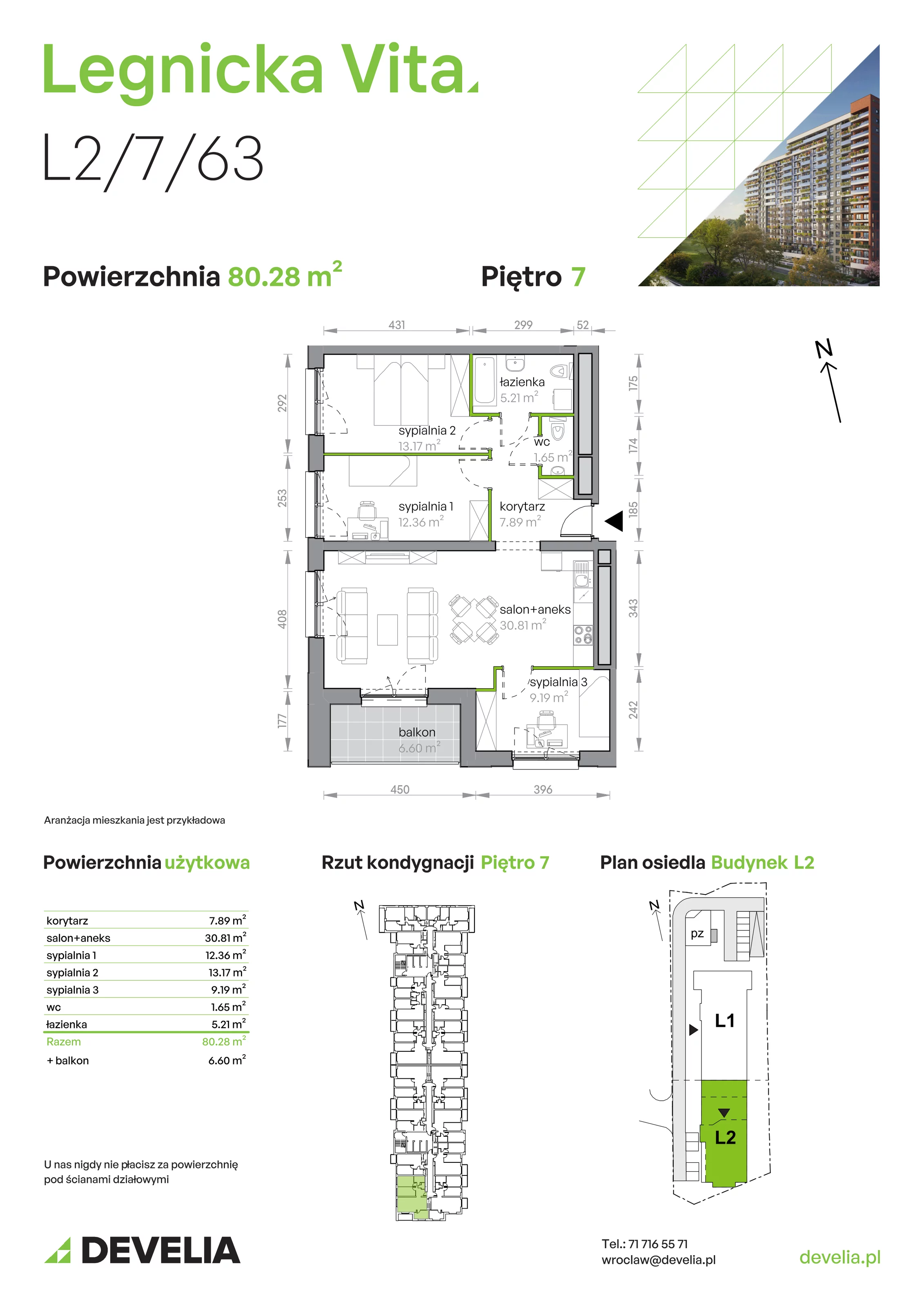 Mieszkanie 80,28 m², piętro 7, oferta nr L2/7/63, Legnicka Vita, Wrocław, Gądów-Popowice Południowe, Popowice, ul. Legnicka 52 A