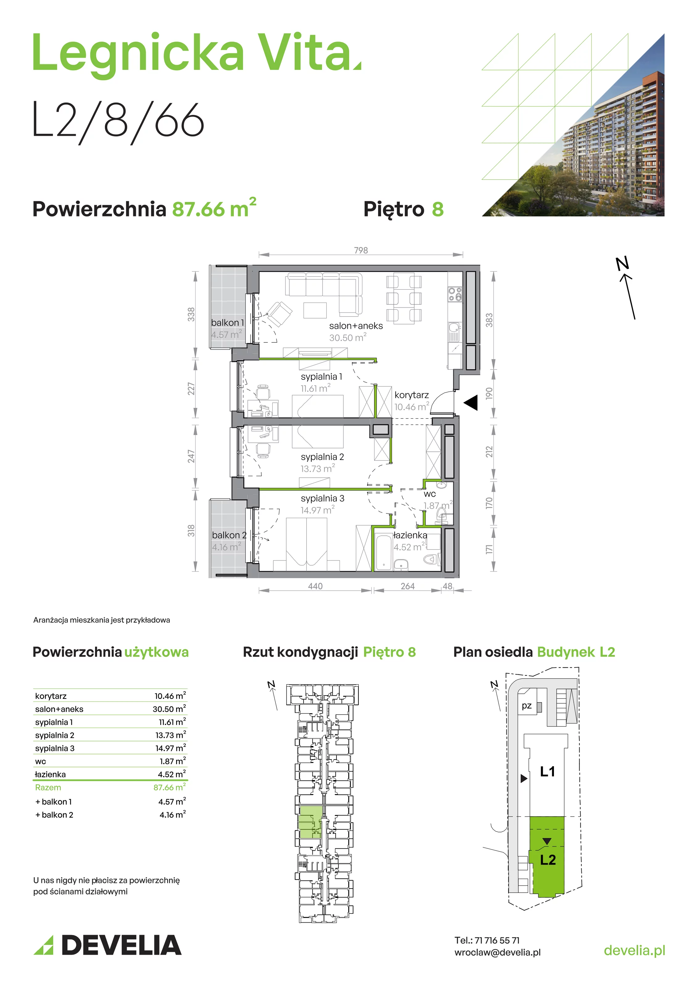 Mieszkanie 87,66 m², piętro 8, oferta nr L2/8/66, Legnicka Vita, Wrocław, Gądów-Popowice Południowe, Popowice, ul. Legnicka 52 A