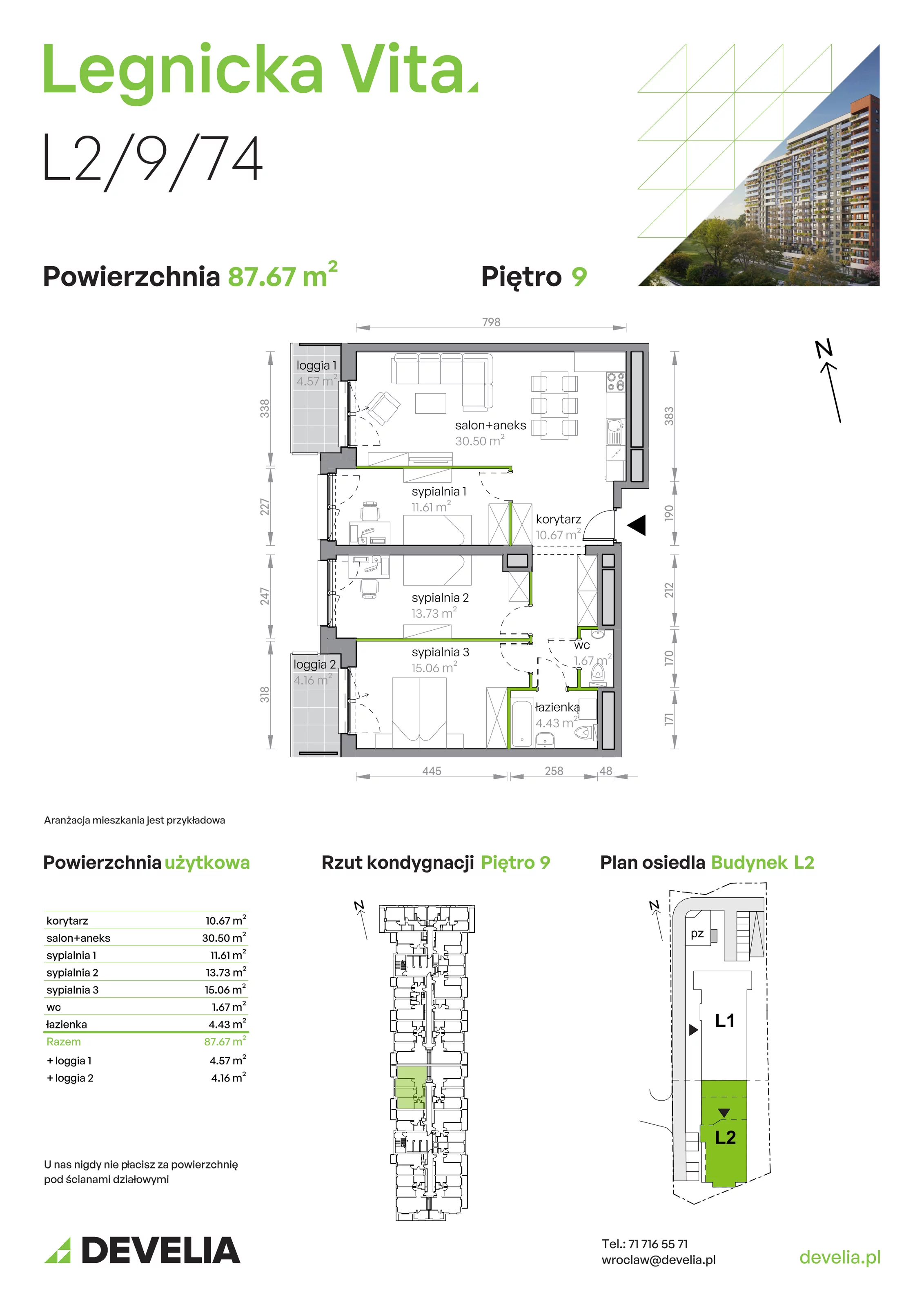 Mieszkanie 87,67 m², piętro 9, oferta nr L2/9/74, Legnicka Vita, Wrocław, Gądów-Popowice Południowe, Popowice, ul. Legnicka 52 A