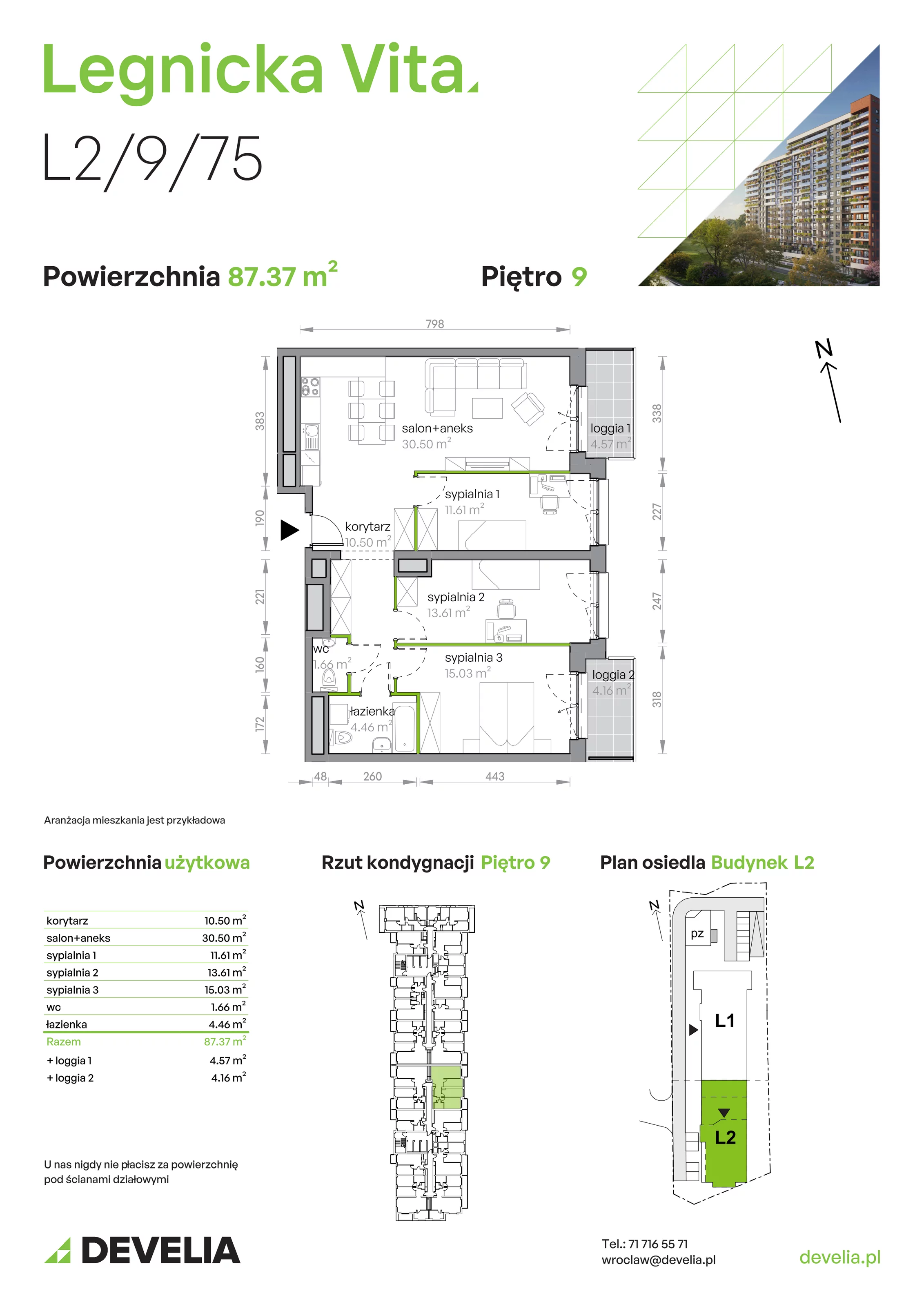 Mieszkanie 87,37 m², piętro 9, oferta nr L2/9/75, Legnicka Vita, Wrocław, Gądów-Popowice Południowe, Popowice, ul. Legnicka 52 A