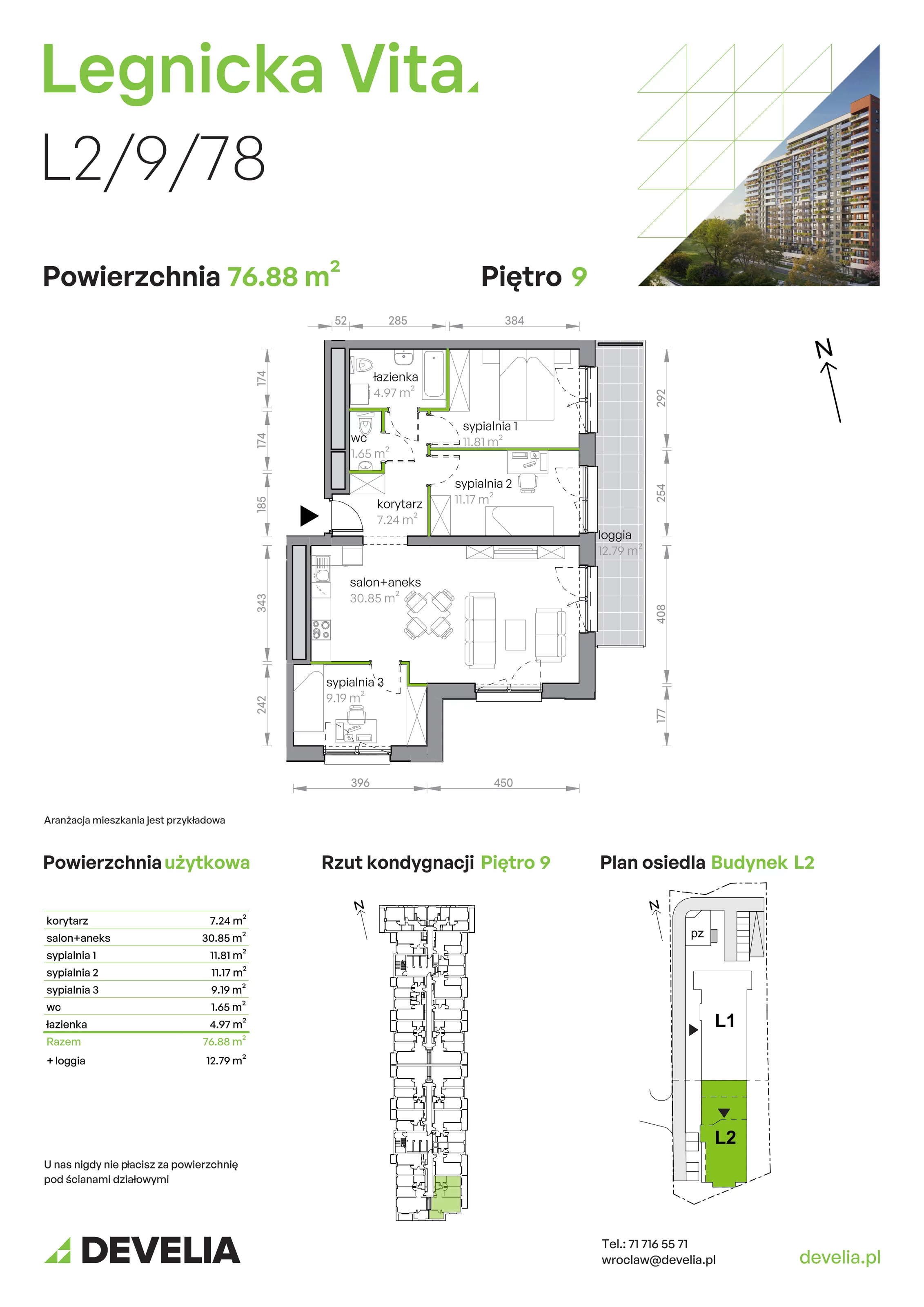 Mieszkanie 76,88 m², piętro 9, oferta nr L2/9/78, Legnicka Vita, Wrocław, Gądów-Popowice Południowe, Popowice, ul. Legnicka 52 A-idx