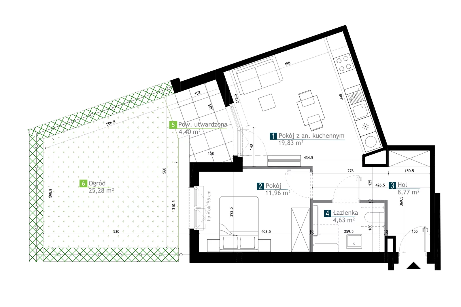 2 pokoje, mieszkanie 45,19 m², parter, oferta nr AA0004, M Bemowo 3, Warszawa, Bemowo, Chrzanów, ul. Kopalniana