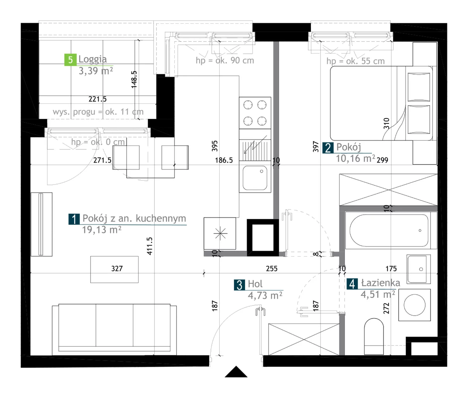2 pokoje, mieszkanie 38,53 m², piętro 1, oferta nr AA0105, M Bemowo 3, Warszawa, Bemowo, Chrzanów, ul. Kopalniana