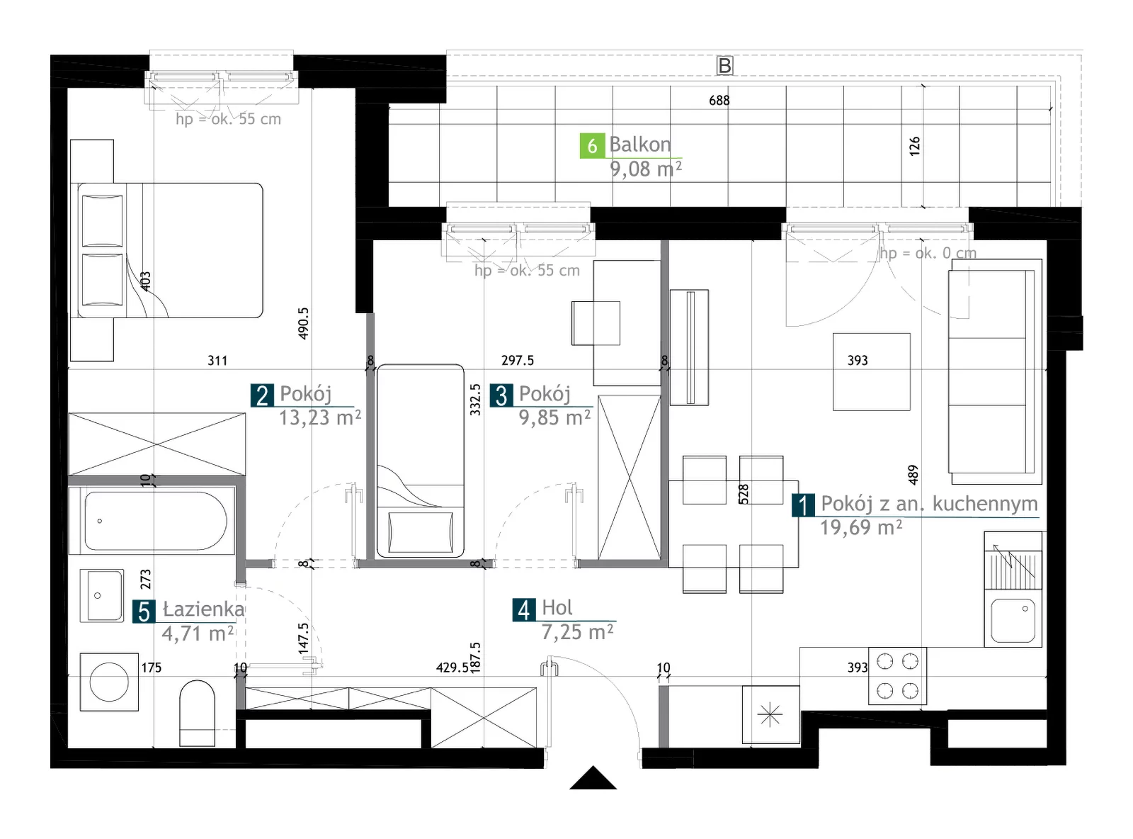 3 pokoje, mieszkanie 54,73 m², piętro 1, oferta nr AA0112, M Bemowo 3, Warszawa, Bemowo, Chrzanów, ul. Kopalniana