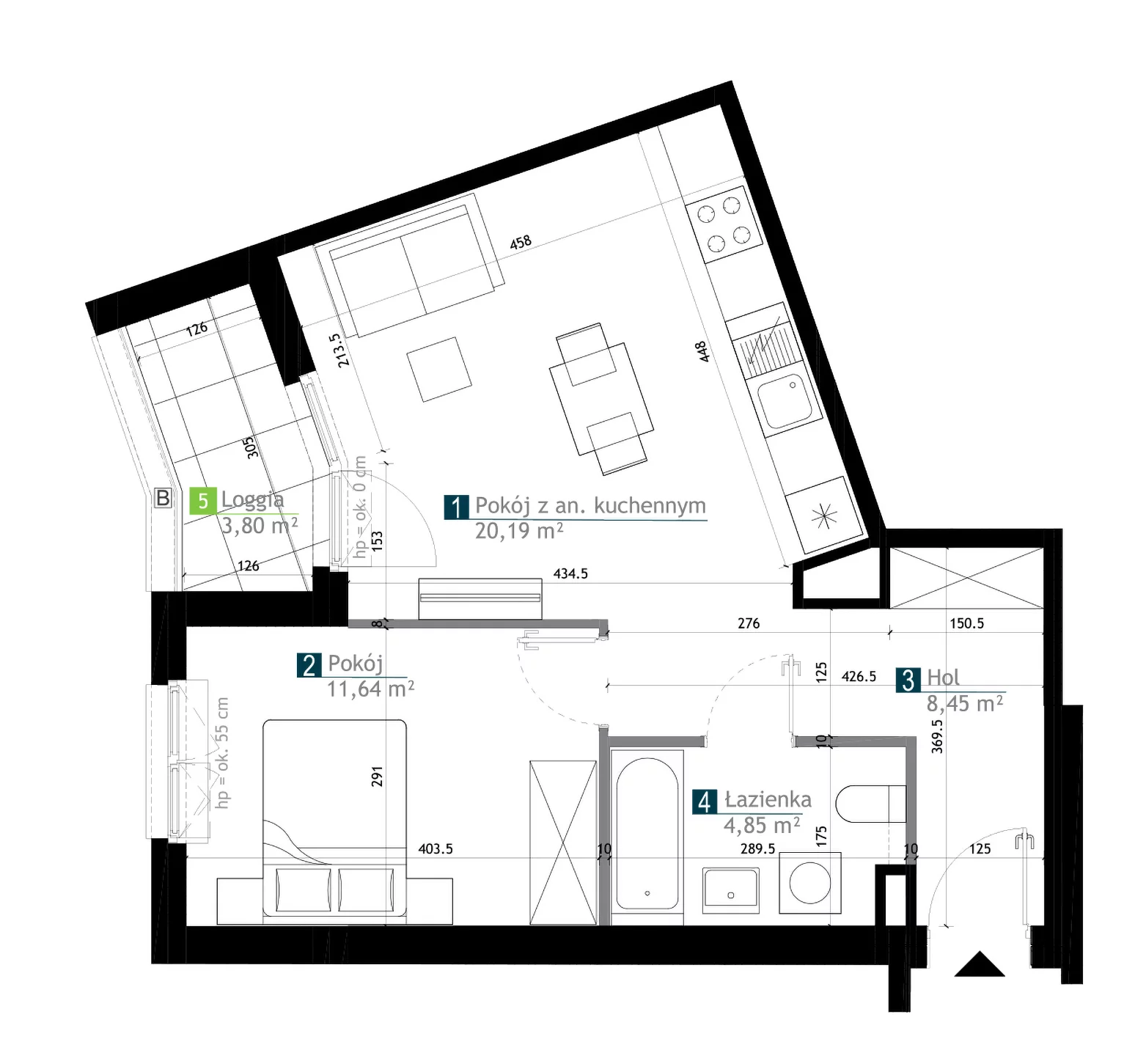 2 pokoje, mieszkanie 45,13 m², piętro 2, oferta nr AA0204, M Bemowo 3, Warszawa, Bemowo, Chrzanów, ul. Kopalniana