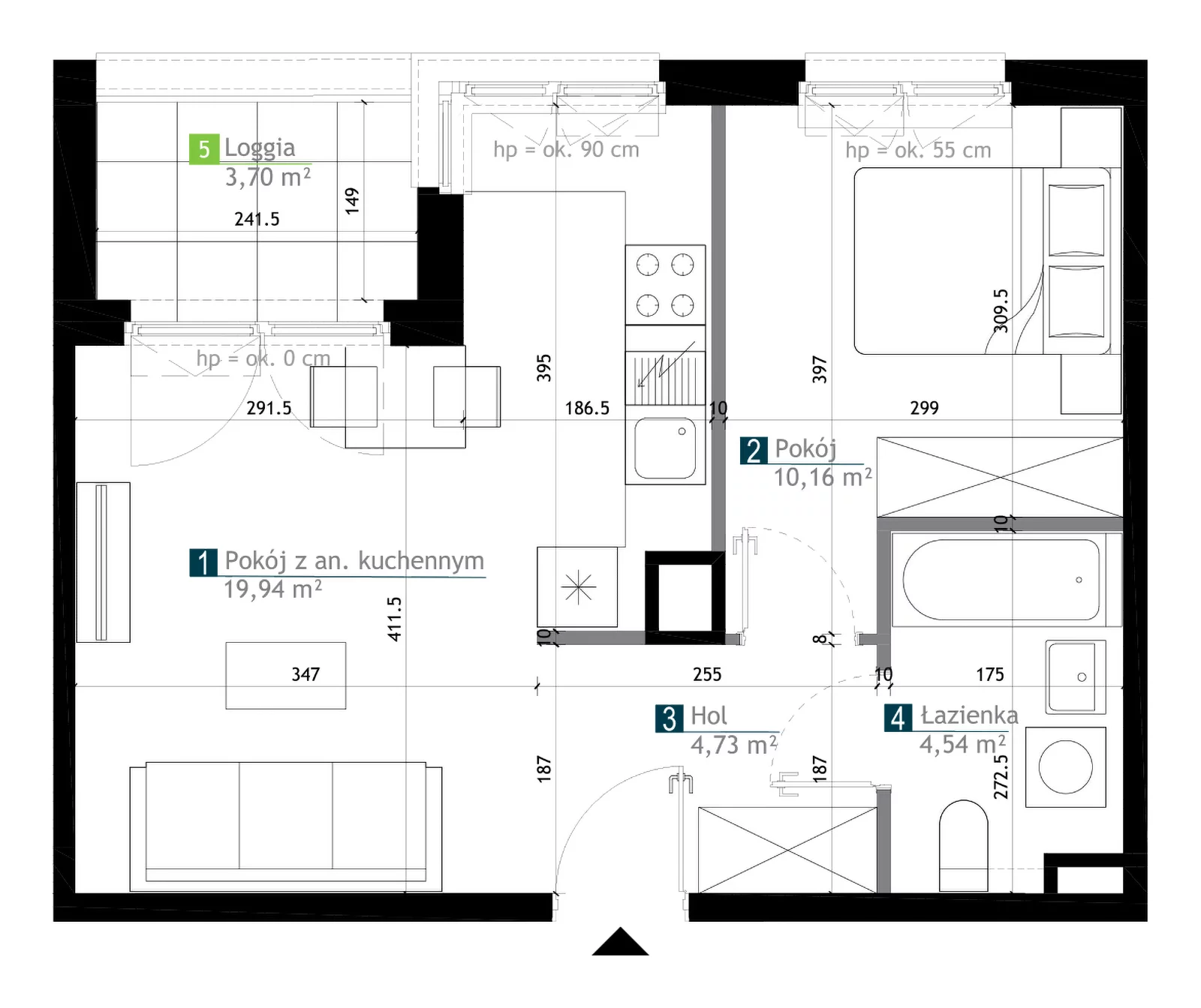 2 pokoje, mieszkanie 39,37 m², piętro 2, oferta nr AA0207, M Bemowo 3, Warszawa, Bemowo, Chrzanów, ul. Kopalniana
