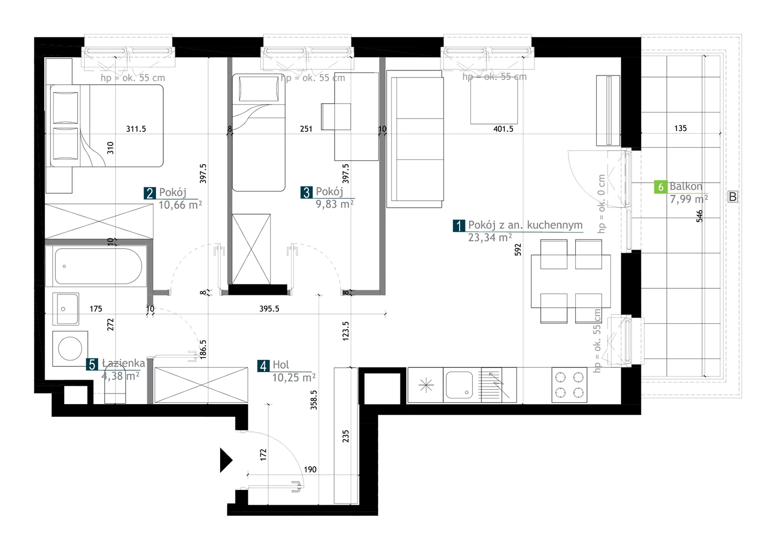 3 pokoje, mieszkanie 58,46 m², piętro 2, oferta nr AA0210, M Bemowo 3, Warszawa, Bemowo, Chrzanów, ul. Kopalniana