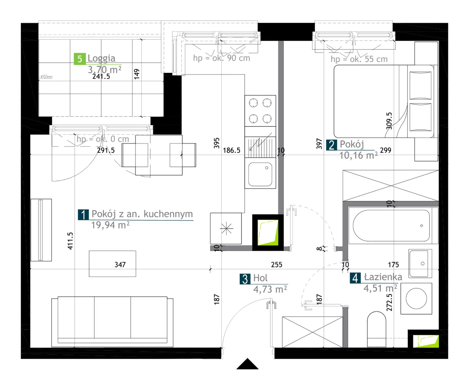 2 pokoje, mieszkanie 39,34 m², piętro 3, oferta nr AA0304, M Bemowo 3, Warszawa, Bemowo, Chrzanów, ul. Kopalniana