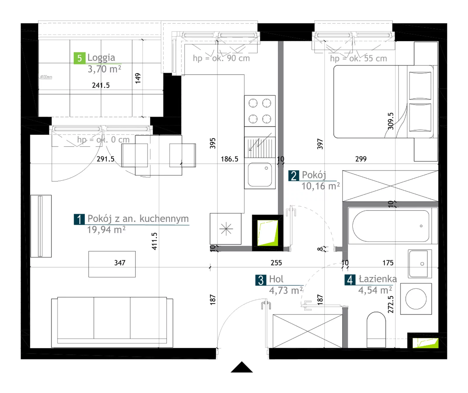 2 pokoje, mieszkanie 39,37 m², piętro 3, oferta nr AA0305, M Bemowo 3, Warszawa, Bemowo, Chrzanów, ul. Kopalniana
