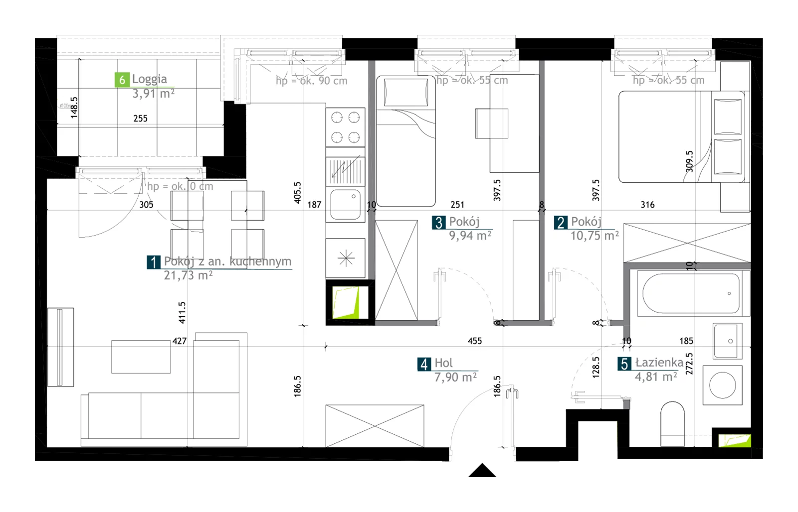 3 pokoje, mieszkanie 55,13 m², piętro 3, oferta nr AA0306, M Bemowo 3, Warszawa, Bemowo, Chrzanów, ul. Kopalniana