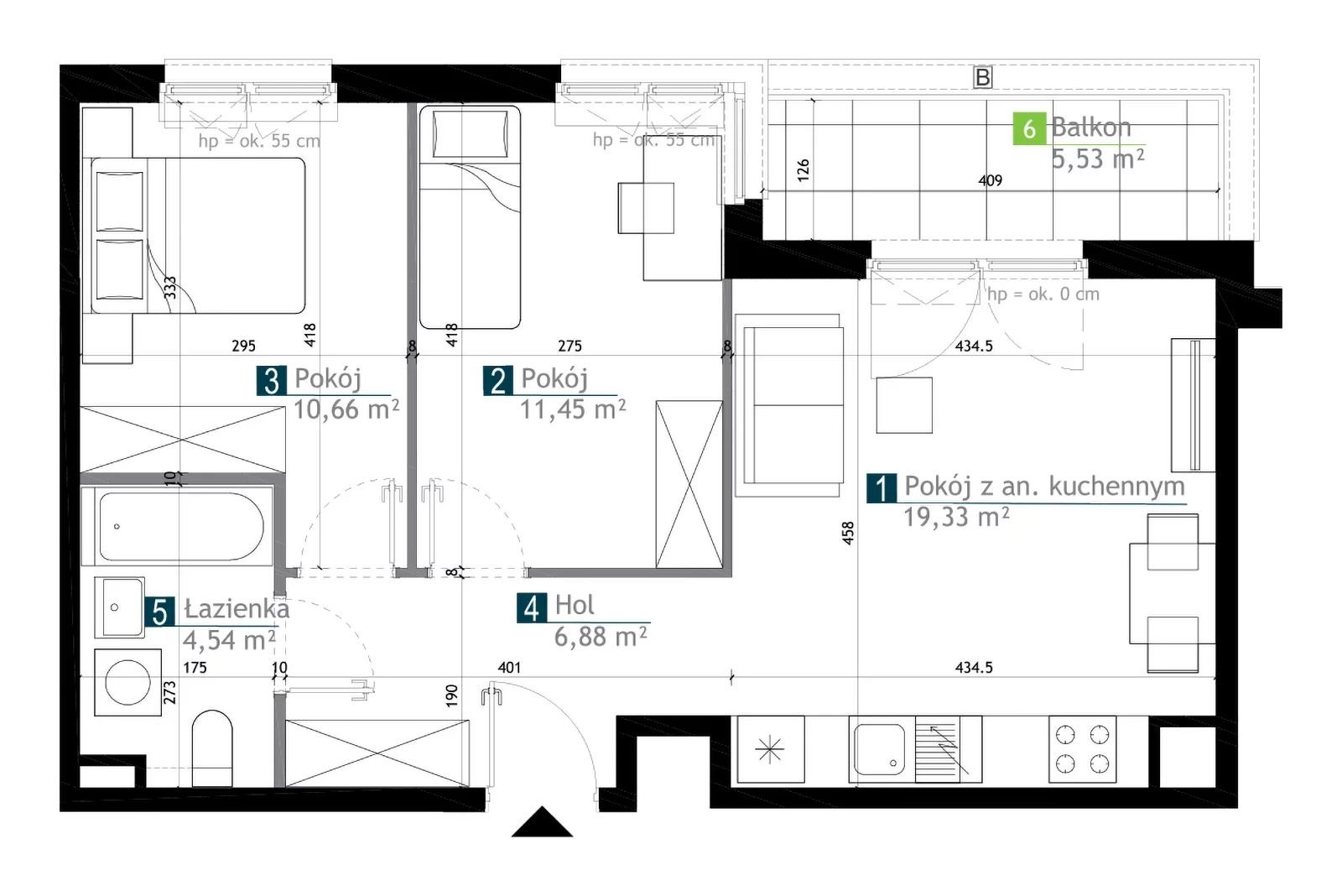 3 pokoje, mieszkanie 52,86 m², piętro 1, oferta nr AB0104, M Bemowo 3, Warszawa, Bemowo, Chrzanów, ul. Kopalniana