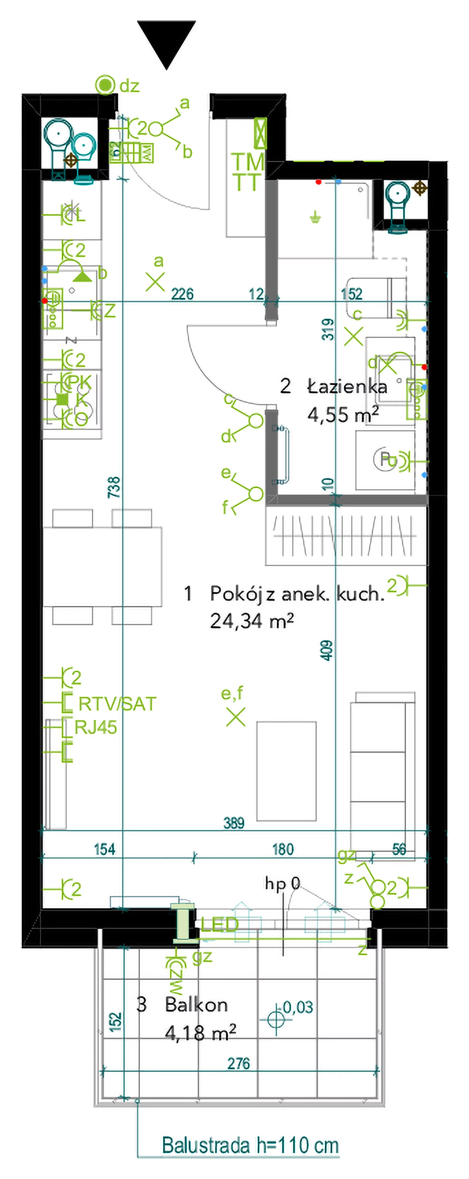 1 pokój, mieszkanie 28,89 m², piętro 3, oferta nr AA0321, Neo Praga, Warszawa, Praga Południe, Grochów, ul. Drwęcka 12B