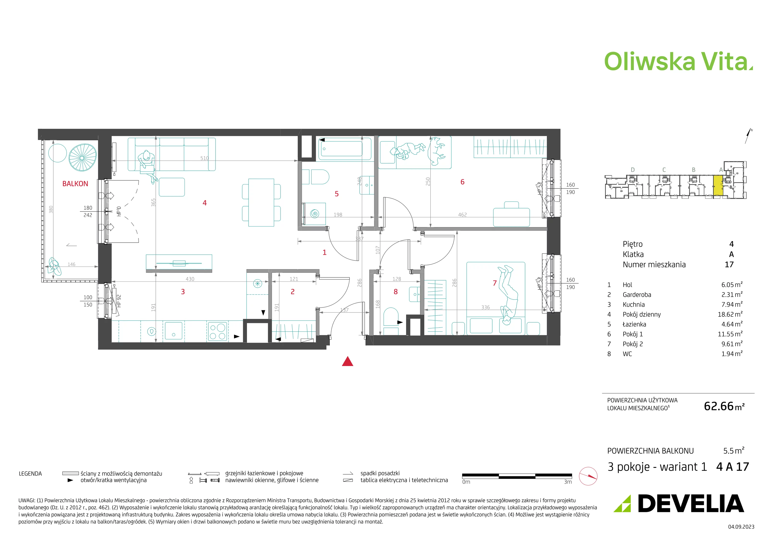 Mieszkanie 62,66 m², piętro 6, oferta nr 6A27, Oliwska Vita, Warszawa, Targówek, Bródno, ul. Oliwska 5c