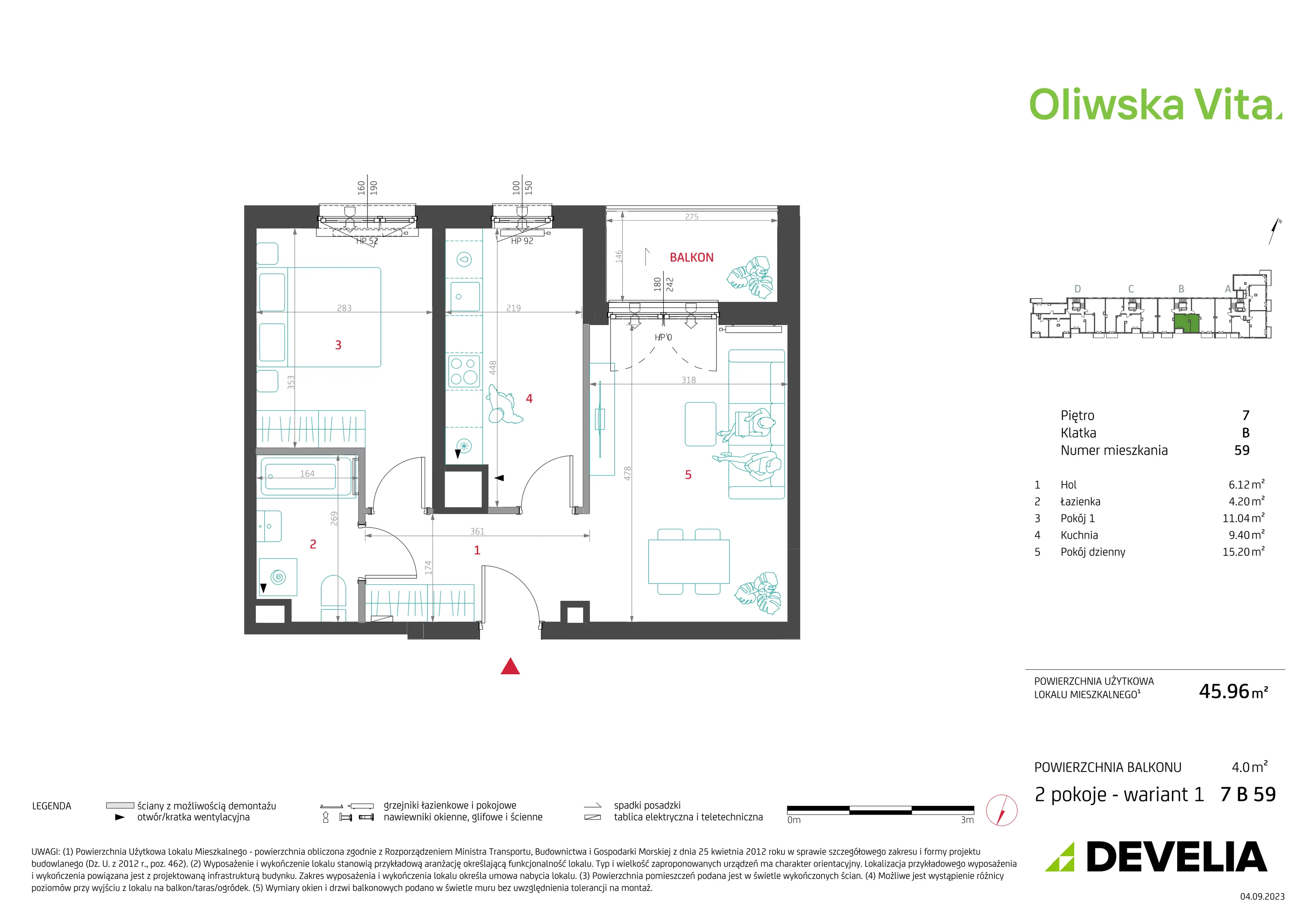 Mieszkanie 45,96 m², piętro 7, oferta nr 7B59, Oliwska Vita, Warszawa, Targówek, Bródno, ul. Oliwska 5c