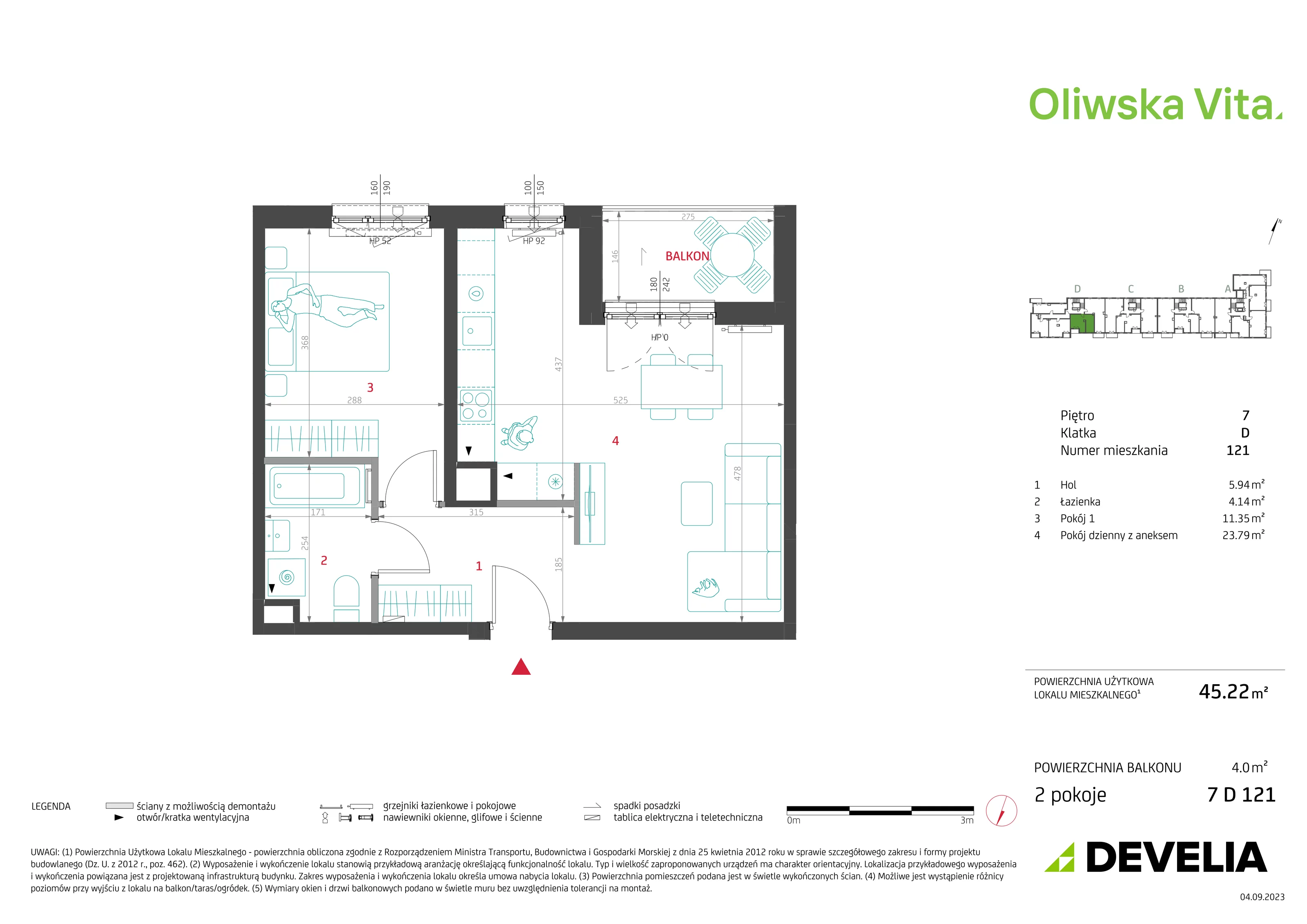 Mieszkanie 45,22 m², piętro 7, oferta nr 7D121, Oliwska Vita, Warszawa, Targówek, Bródno, ul. Oliwska 5c