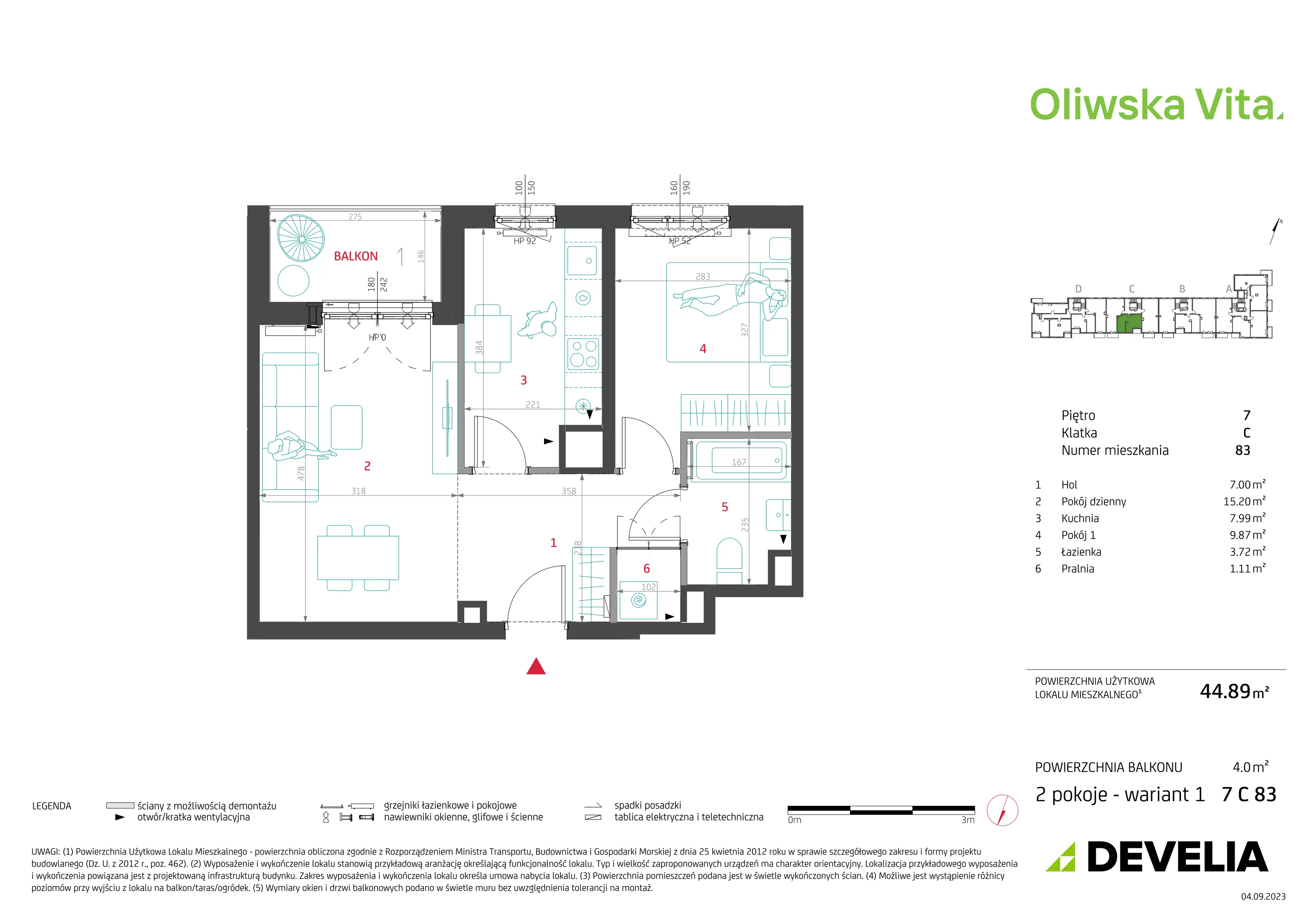 2 pokoje, mieszkanie 44,89 m², piętro 7, oferta nr 7C83, Oliwska Vita, Warszawa, Targówek, Bródno, ul. Oliwska 5c