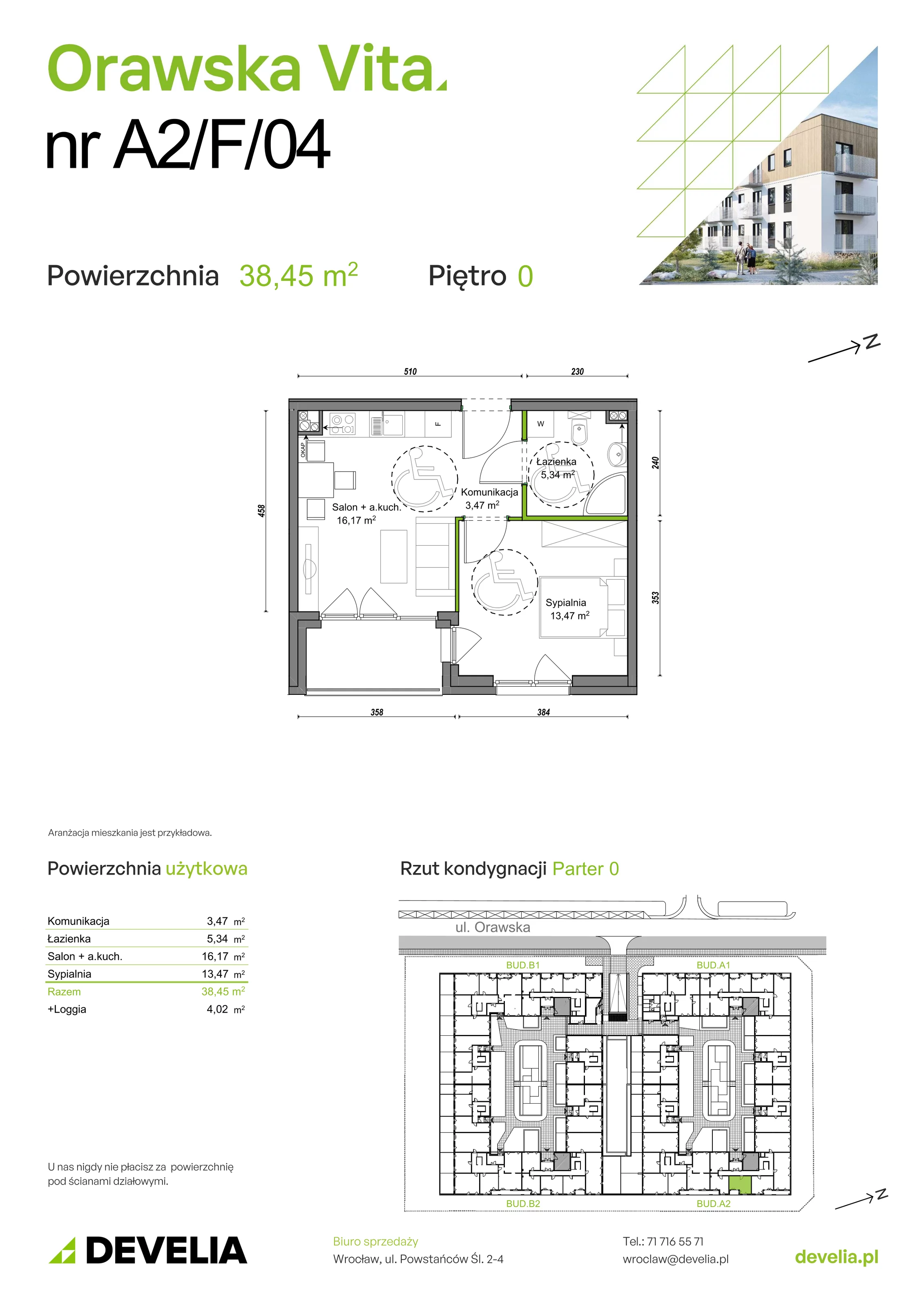 Mieszkanie 38,45 m², parter, oferta nr A2/F/04, Orawska Vita, Wrocław, Ołtaszyn, Krzyki, ul. Orawska 73