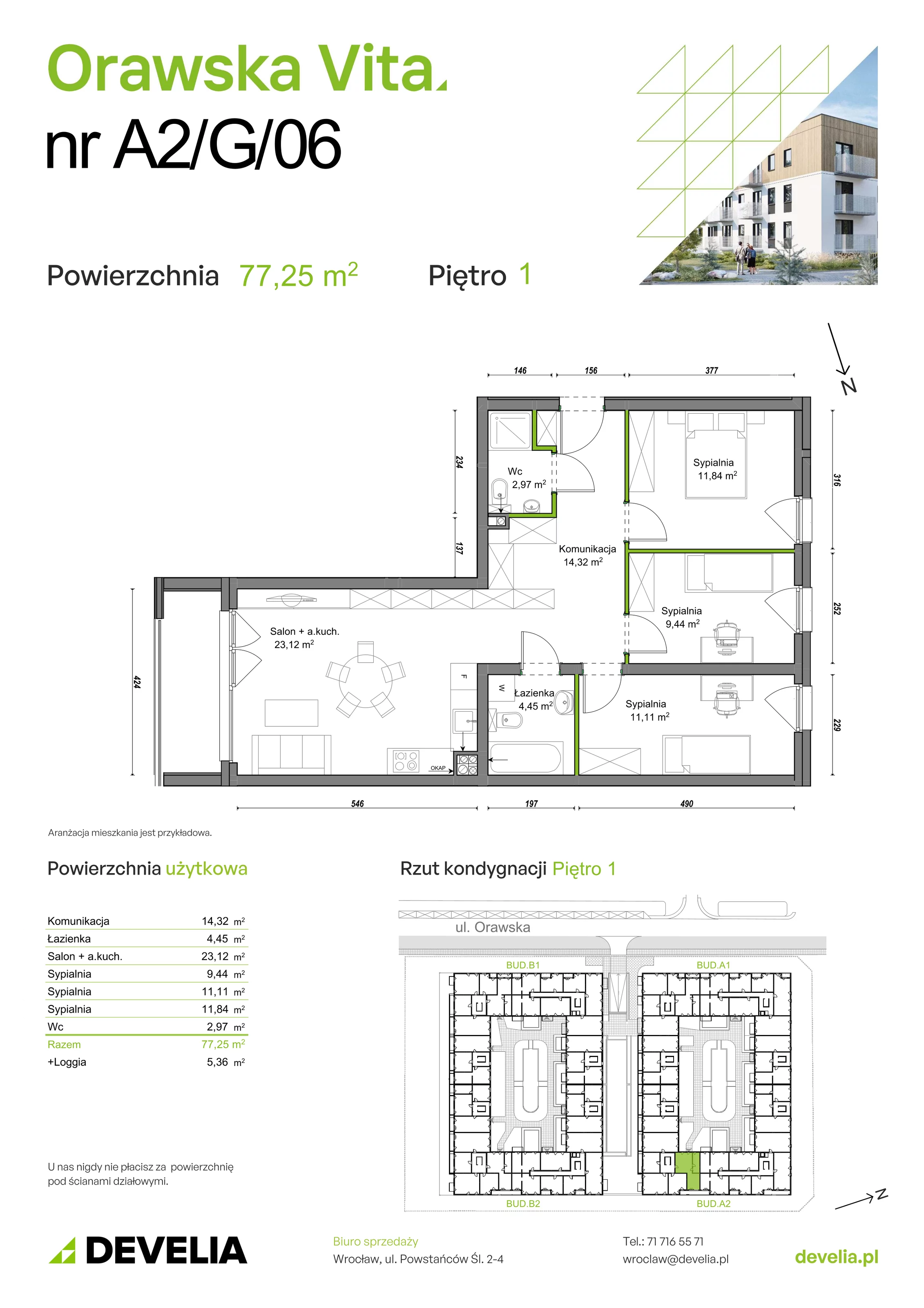 Mieszkanie 77,25 m², piętro 1, oferta nr A2/G/06, Orawska Vita, Wrocław, Ołtaszyn, Krzyki, ul. Orawska 73