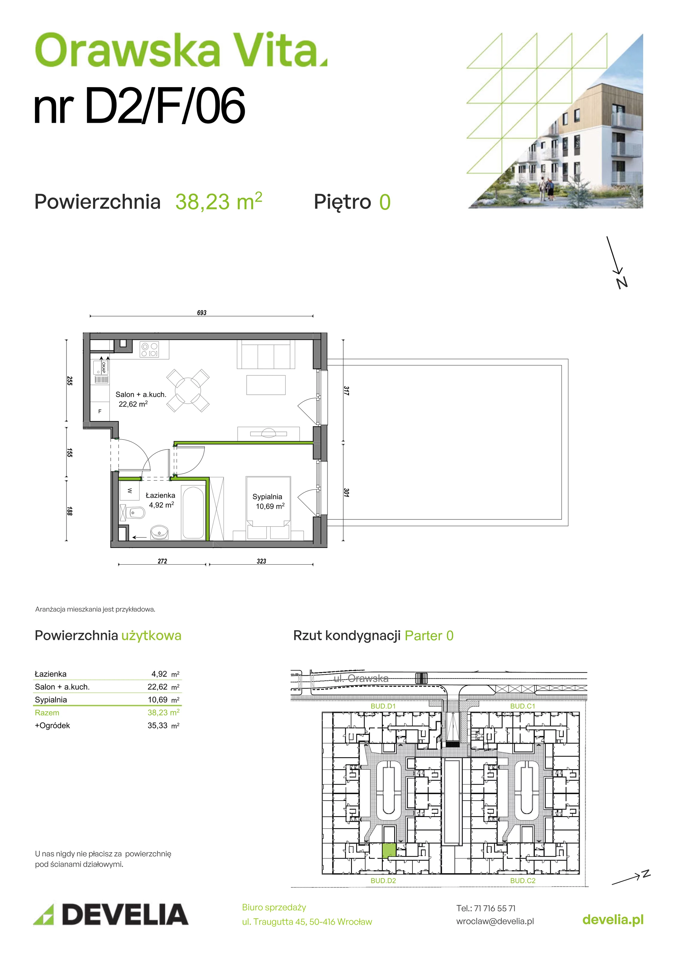 Mieszkanie 38,23 m², parter, oferta nr D2/F/06, Orawska Vita, Wrocław, Ołtaszyn, Krzyki, ul. Orawska 73