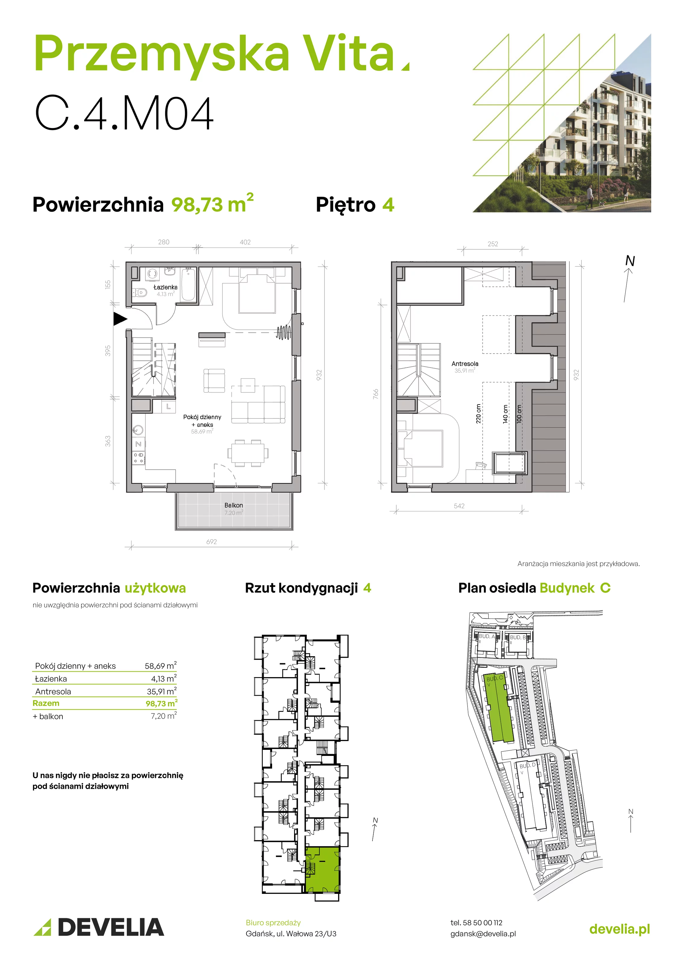 Mieszkanie 98,73 m², piętro 4, oferta nr C.4.M04, Przemyska Vita, Gdańsk, Ujeścisko-Łostowice, Ujeścisko, ul. Przemyska 37