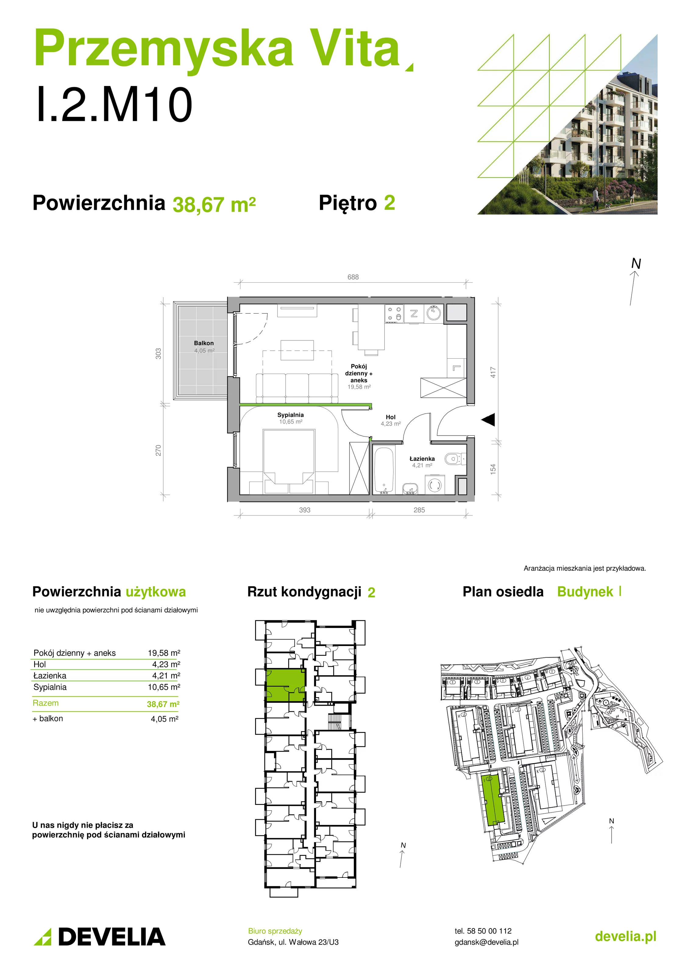 Mieszkanie 38,67 m², piętro 2, oferta nr I.2.M10, Przemyska Vita, Gdańsk, Ujeścisko-Łostowice, Ujeścisko, ul. Przemyska 37