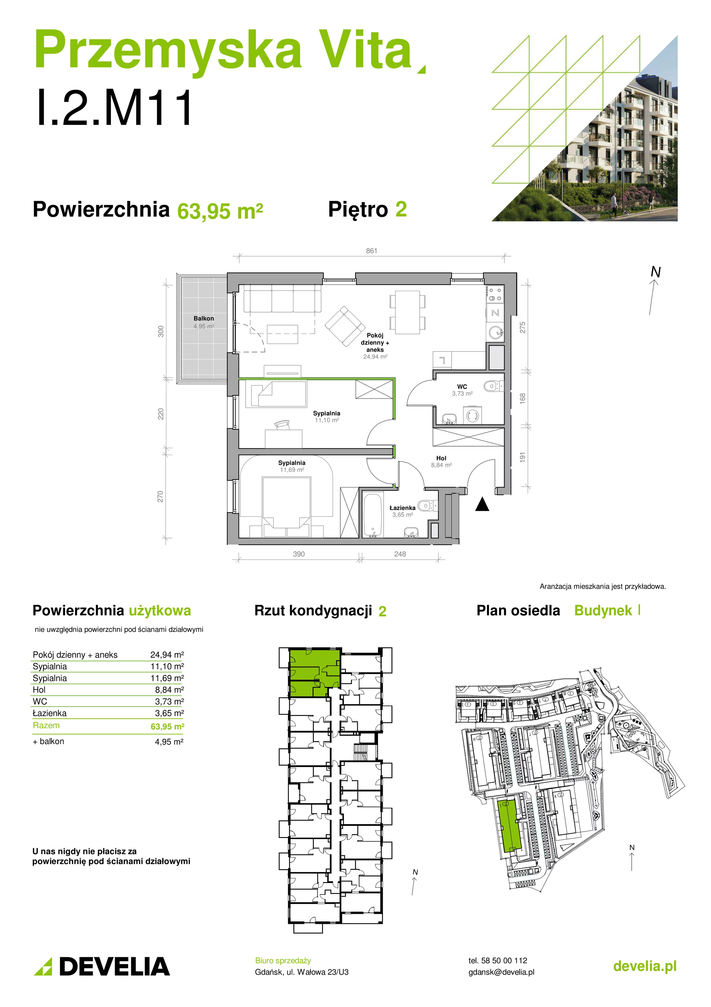 Mieszkanie 63,95 m², piętro 2, oferta nr I.2.M11, Przemyska Vita, Gdańsk, Ujeścisko-Łostowice, Ujeścisko, ul. Przemyska 37