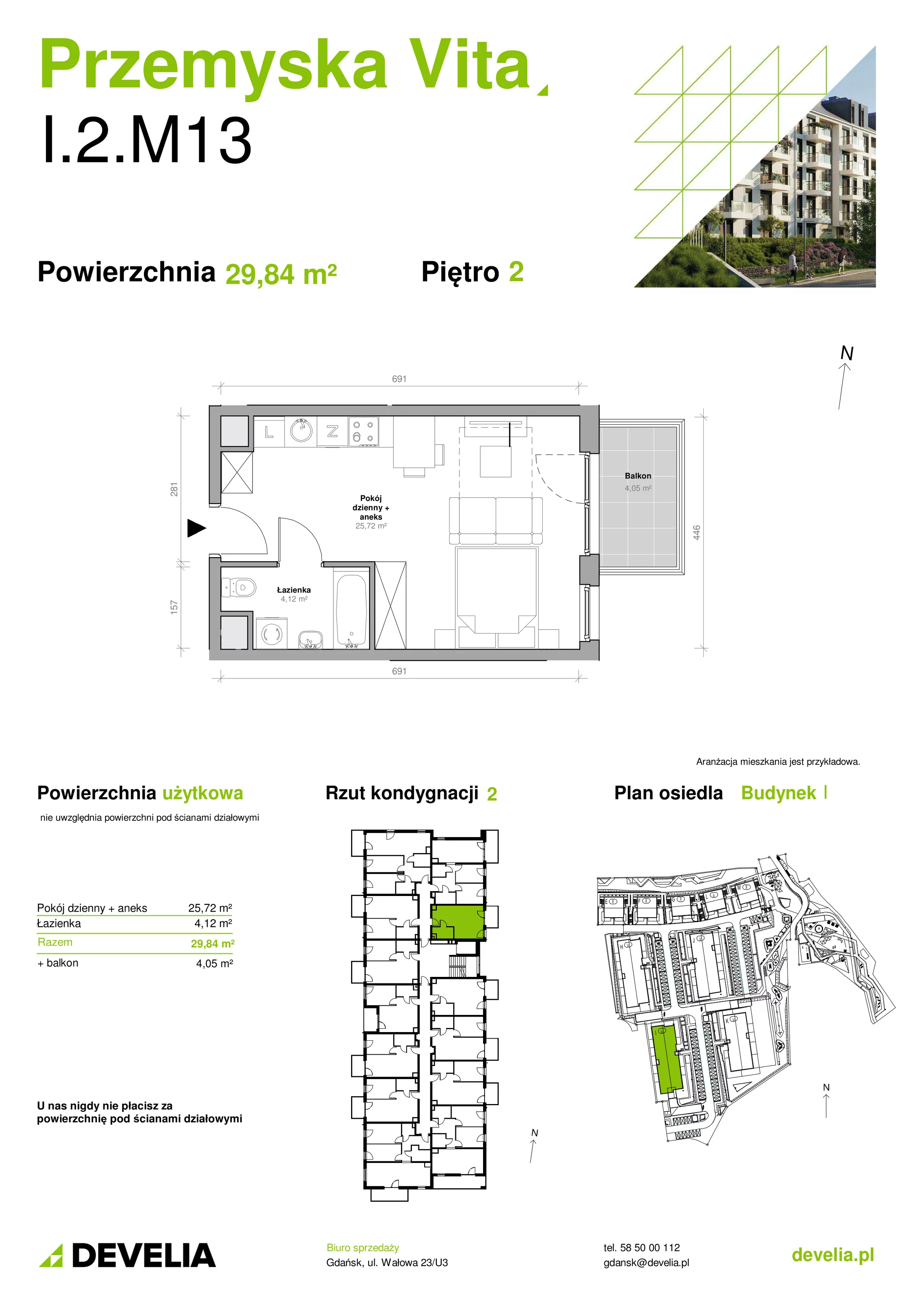 Mieszkanie 29,84 m², piętro 2, oferta nr I.2.M13, Przemyska Vita, Gdańsk, Ujeścisko-Łostowice, Ujeścisko, ul. Przemyska 37