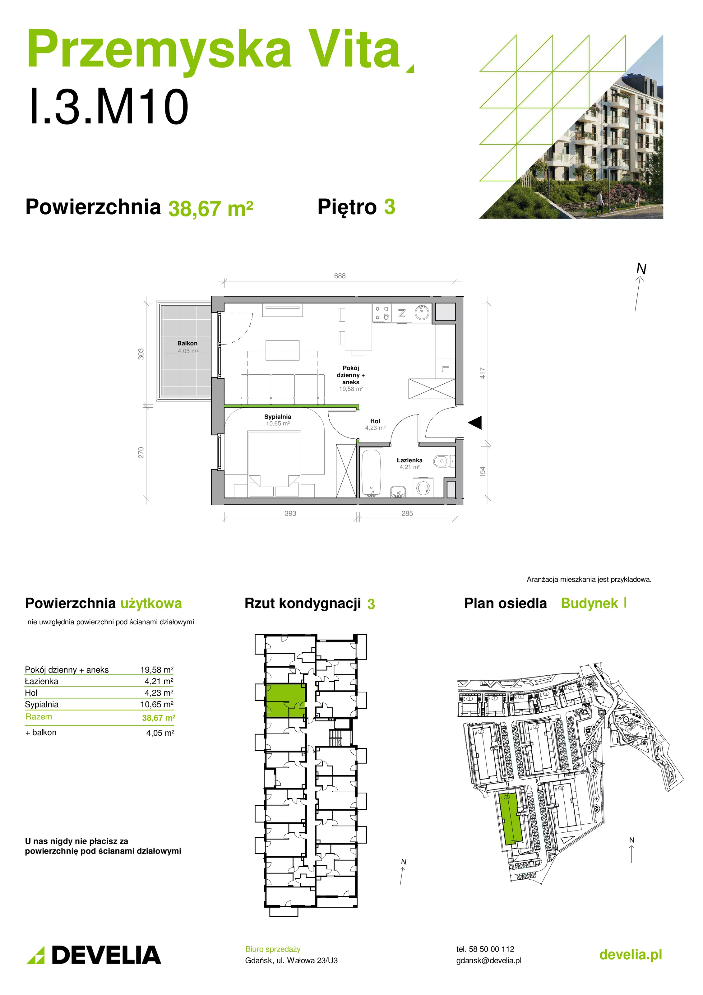 Mieszkanie 38,67 m², piętro 3, oferta nr I.3.M10, Przemyska Vita, Gdańsk, Ujeścisko-Łostowice, Ujeścisko, ul. Przemyska 37