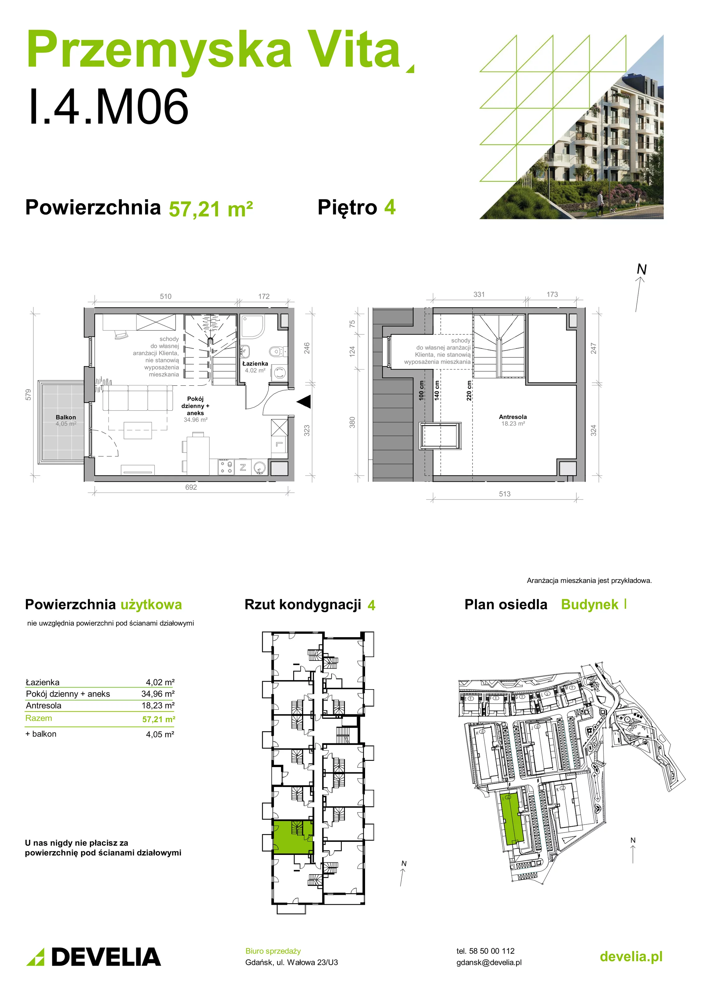 Mieszkanie 57,21 m², piętro 4, oferta nr I.4.M06, Przemyska Vita, Gdańsk, Ujeścisko-Łostowice, Ujeścisko, ul. Przemyska 37